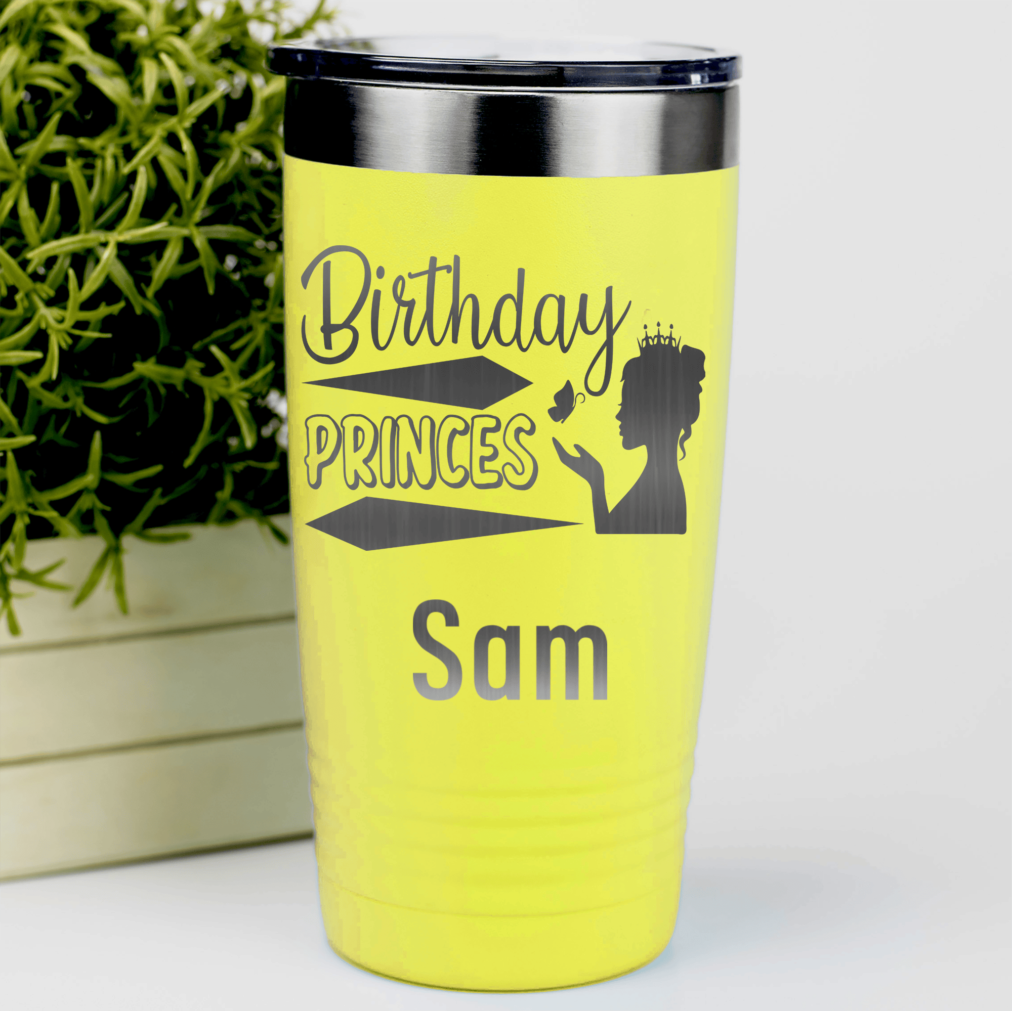 Yellow Birthday Tumbler With Birthday Princess Design Design