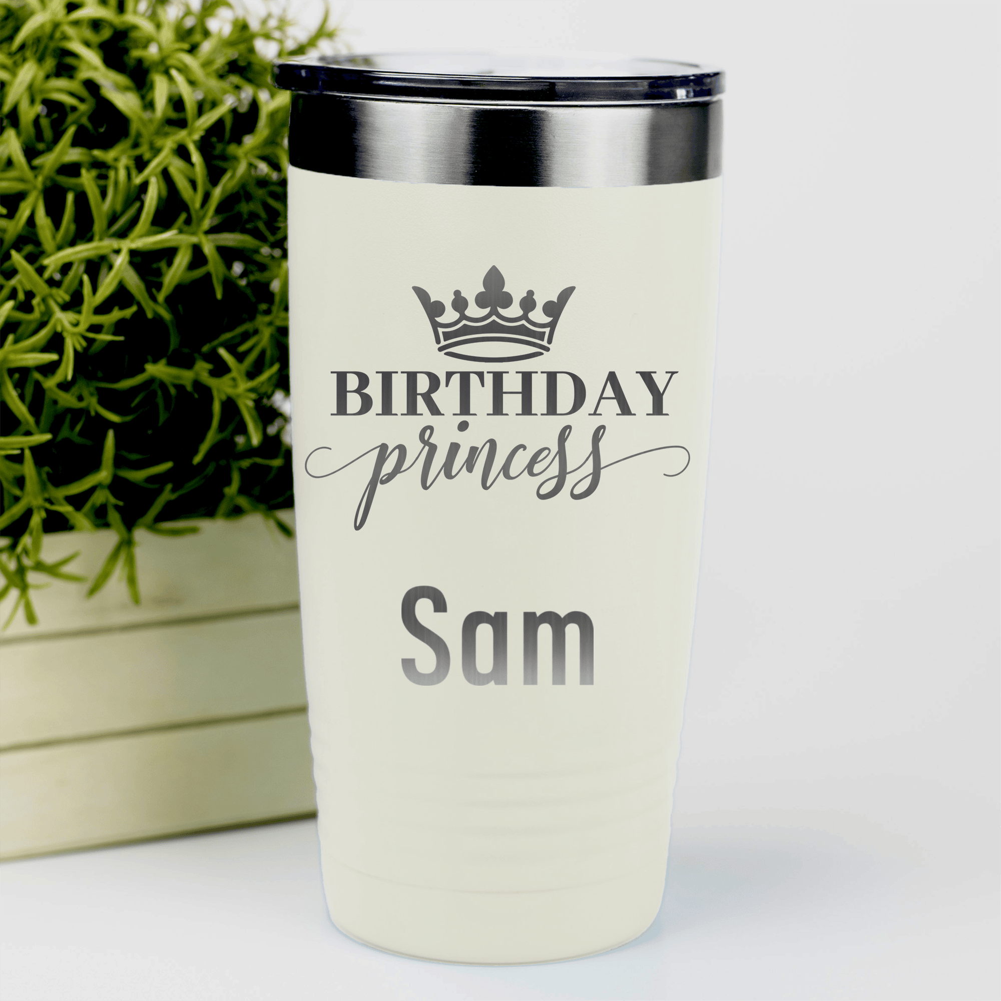 White Birthday Tumbler With Birthday Princess Design