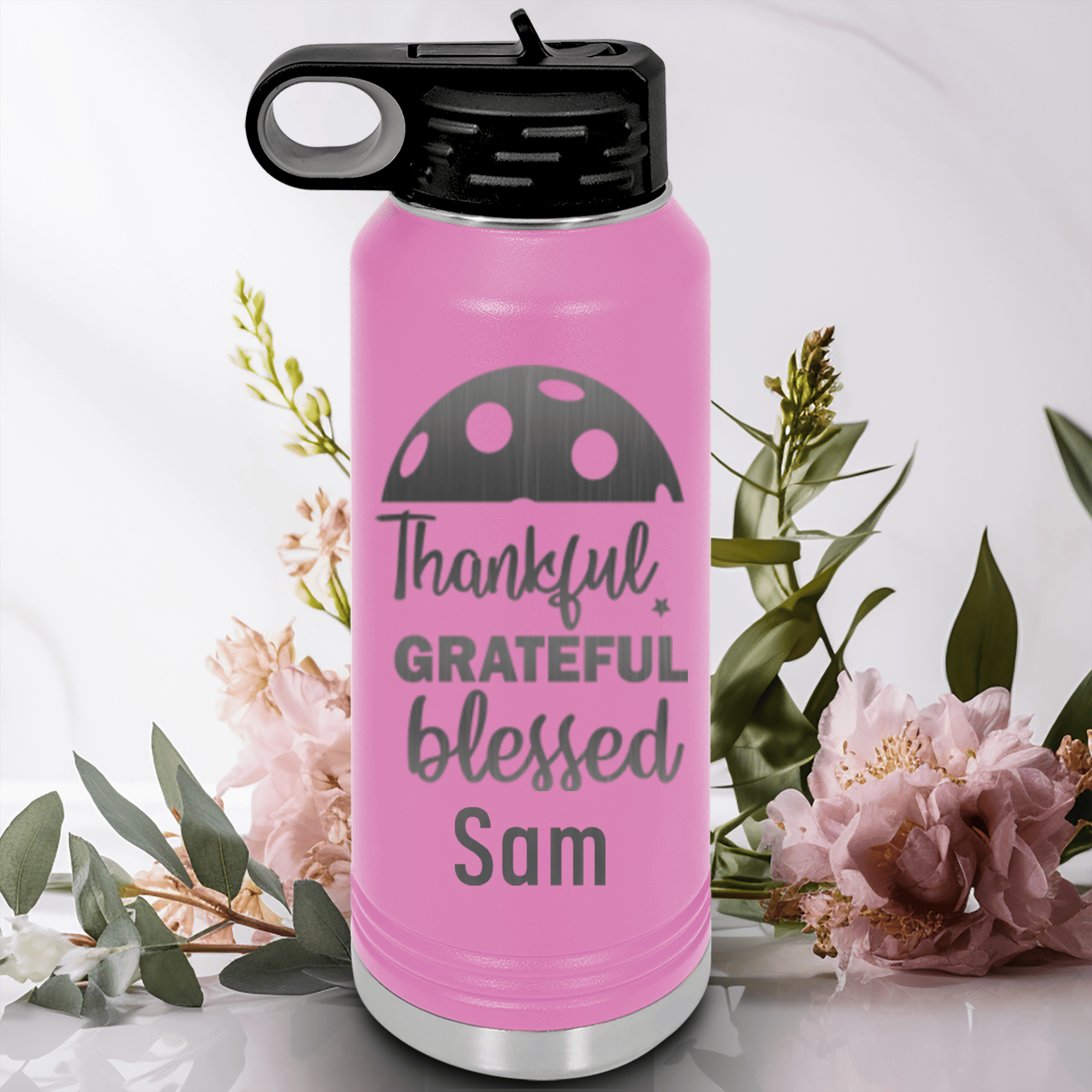 Light Purple Pickleball Water Bottle With Blessed For Pickleball Design