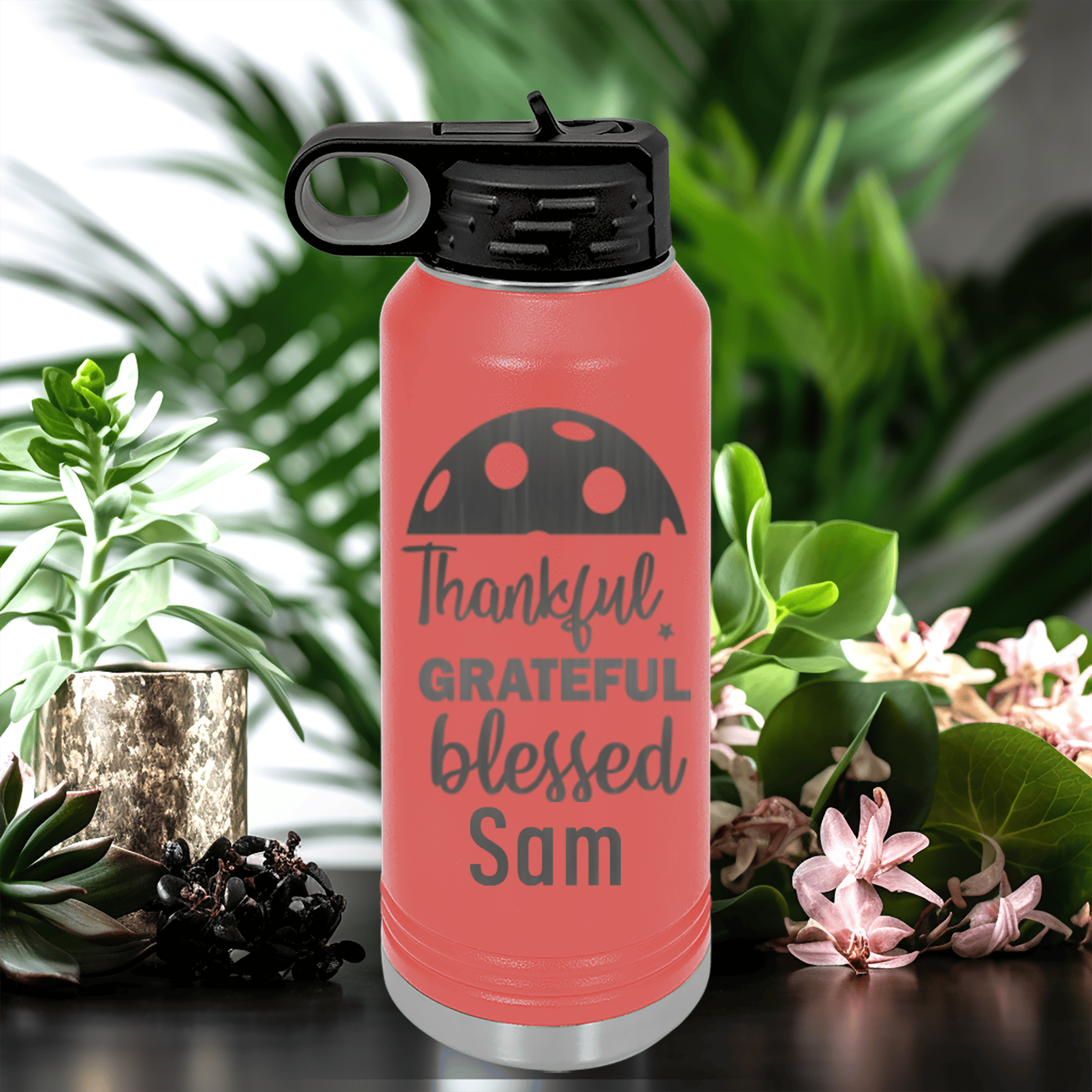 Salmon Pickleball Water Bottle With Blessed For Pickleball Design