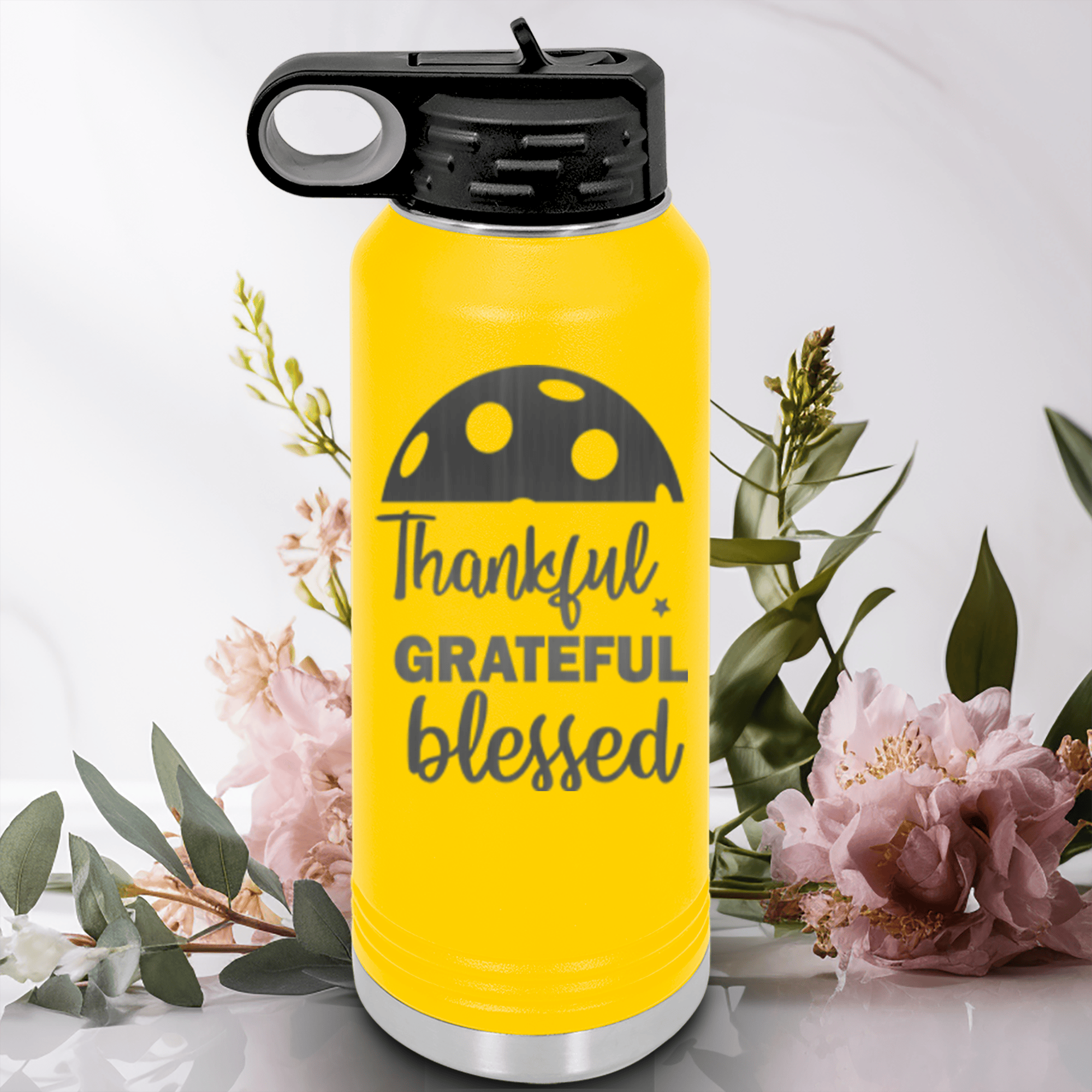 Yellow Pickleball Water Bottle With Blessed For Pickleball Design