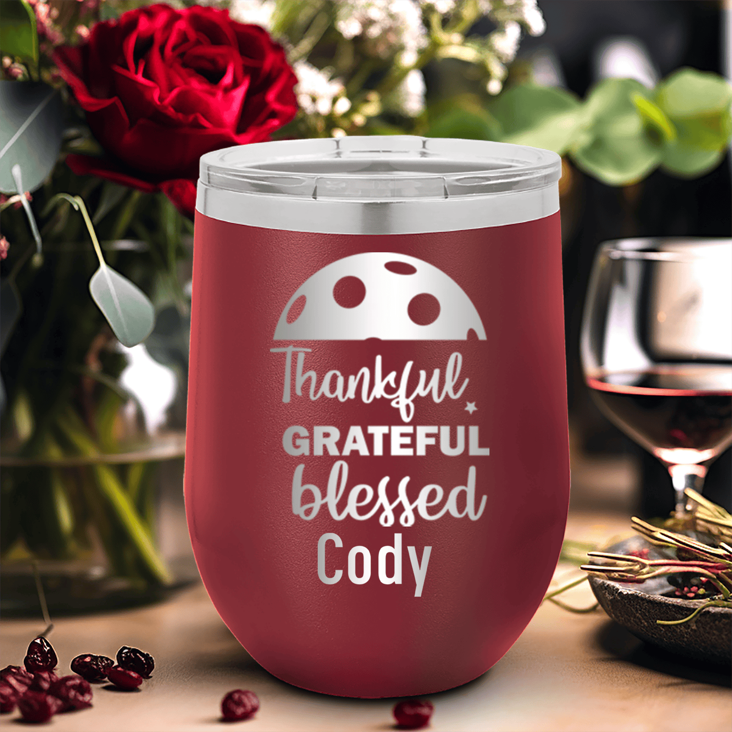 Maroon Pickleball Wine Tumbler With Blessed For Pickleball Design