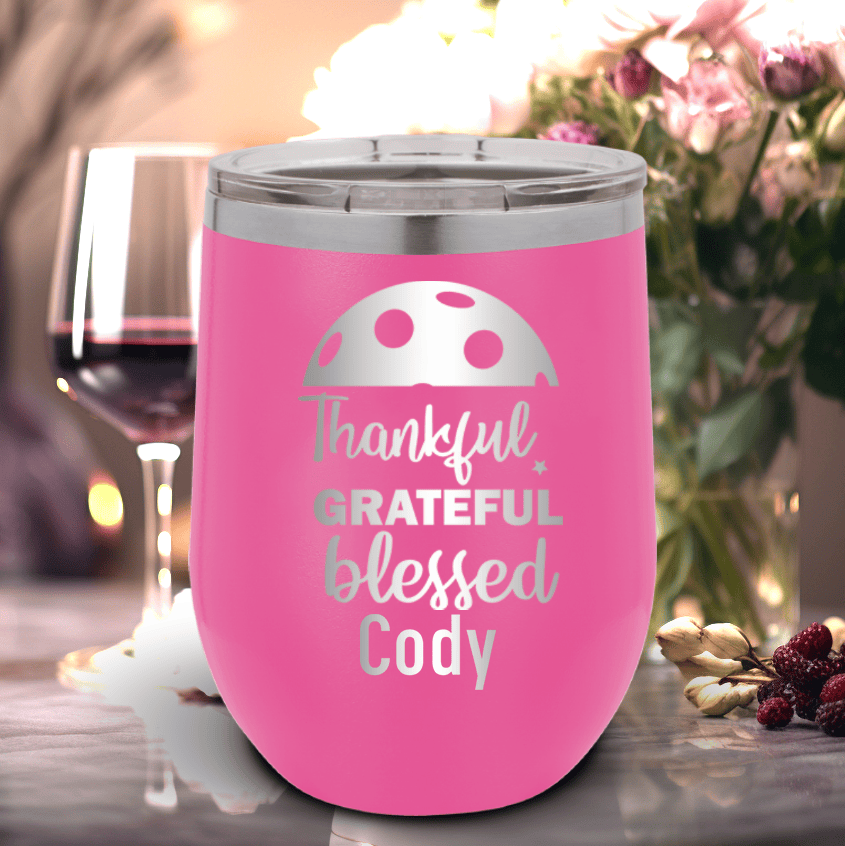 Pink Pickleball Wine Tumbler With Blessed For Pickleball Design