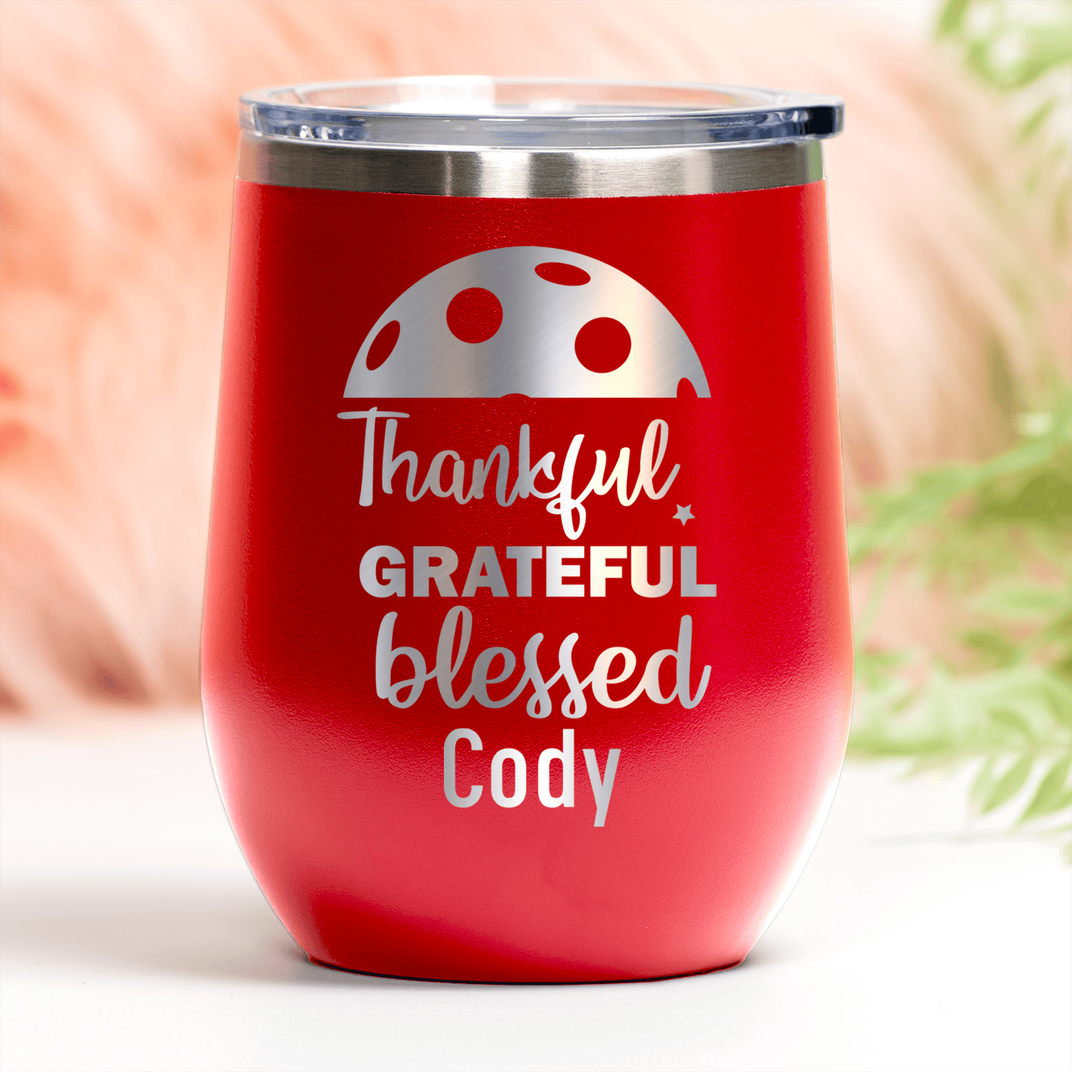 Red Pickleball Wine Tumbler With Blessed For Pickleball Design