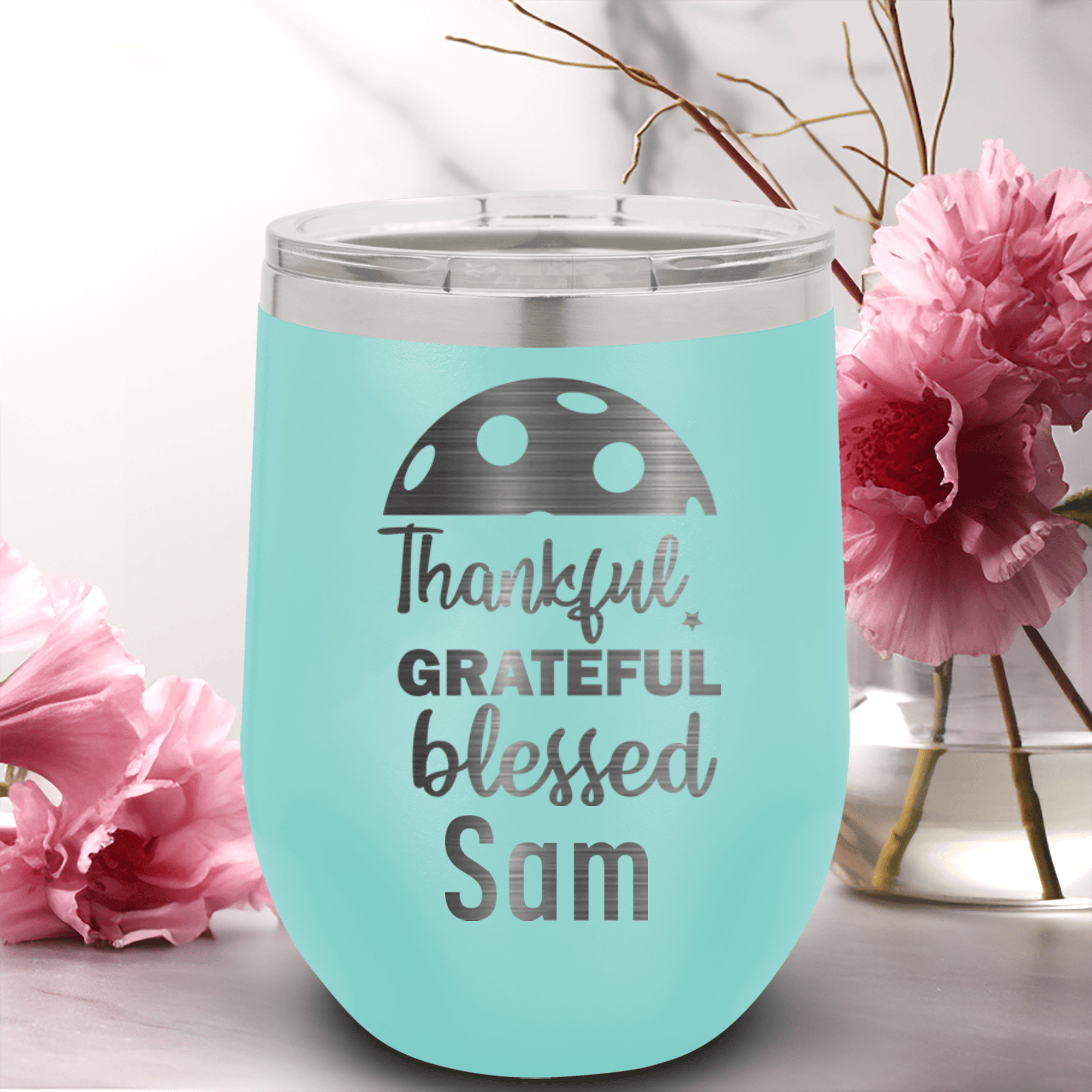 Teal Pickleball Wine Tumbler With Blessed For Pickleball Design