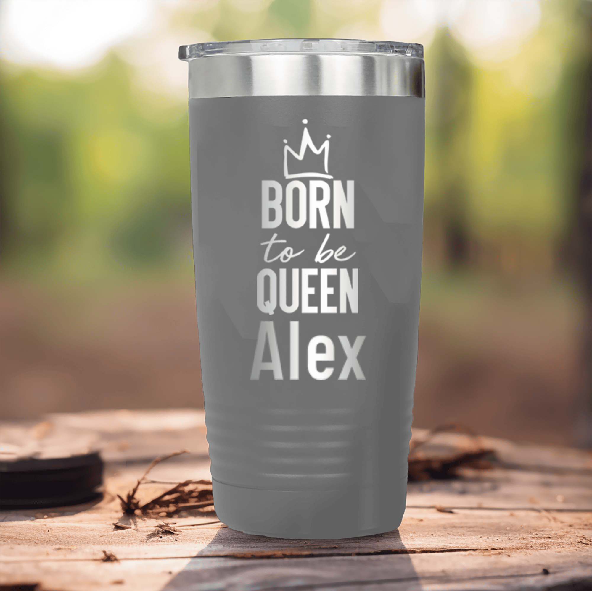 Grey Birthday Tumbler With Born To Be Queen Design