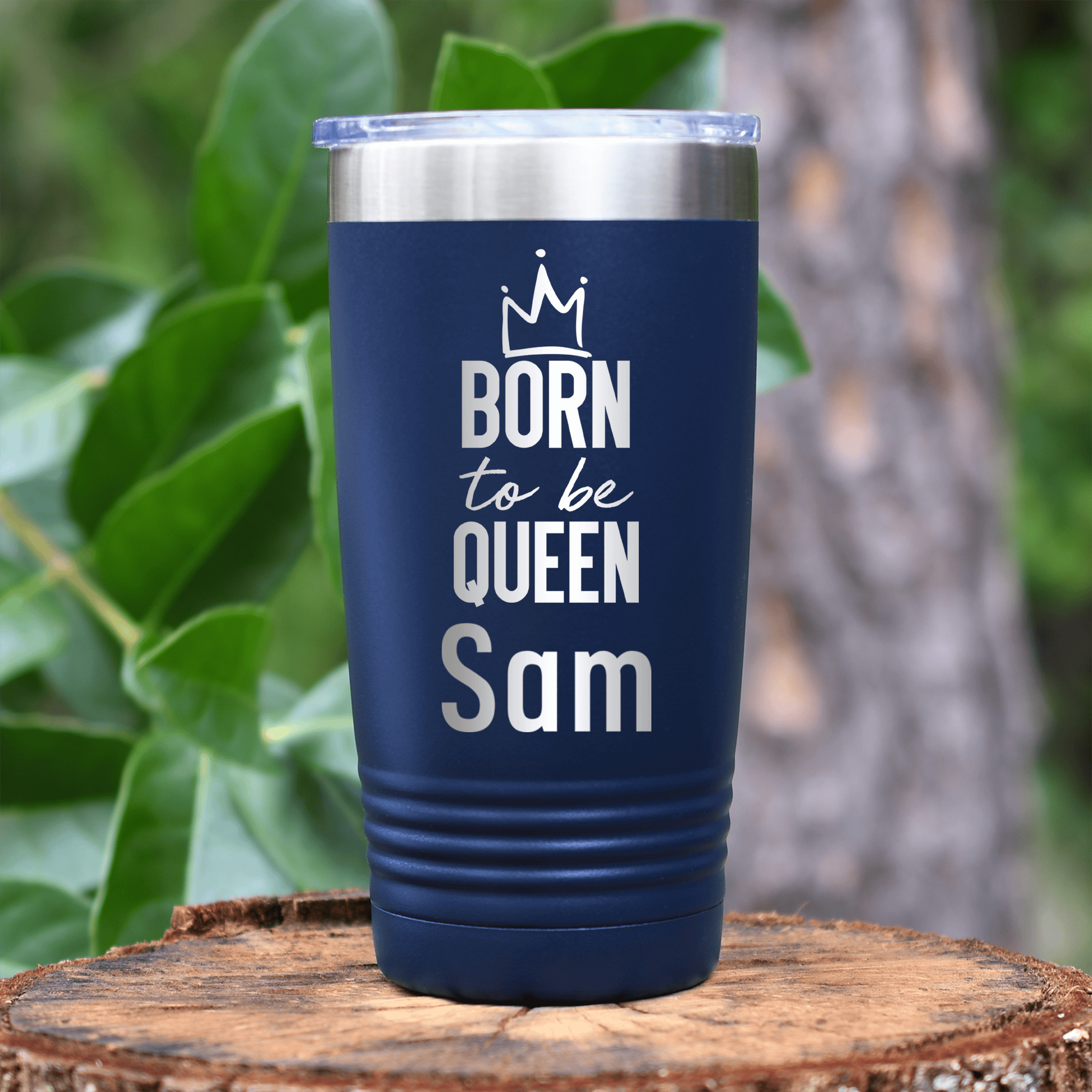 Navy Birthday Tumbler With Born To Be Queen Design