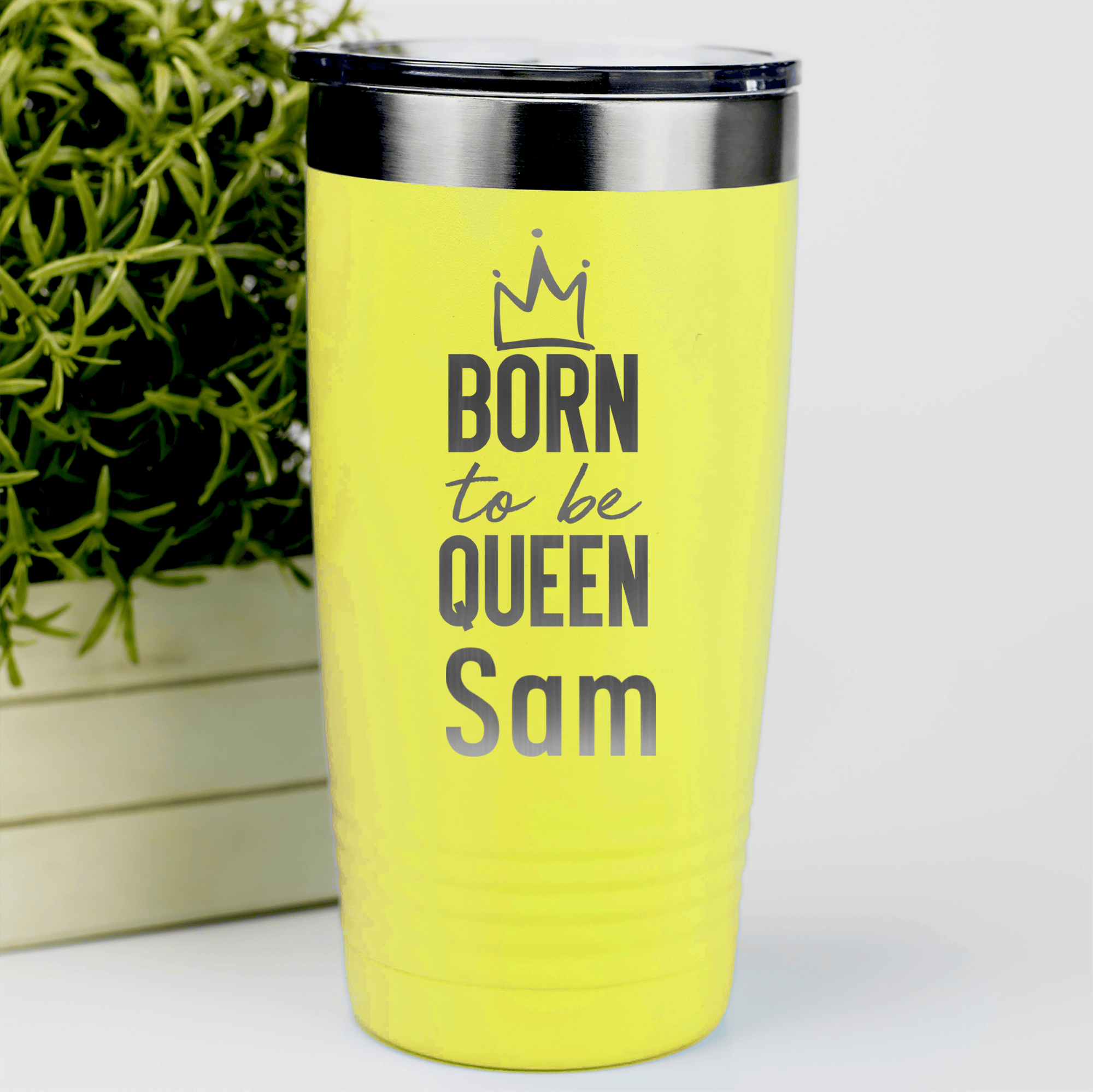 Yellow Birthday Tumbler With Born To Be Queen Design