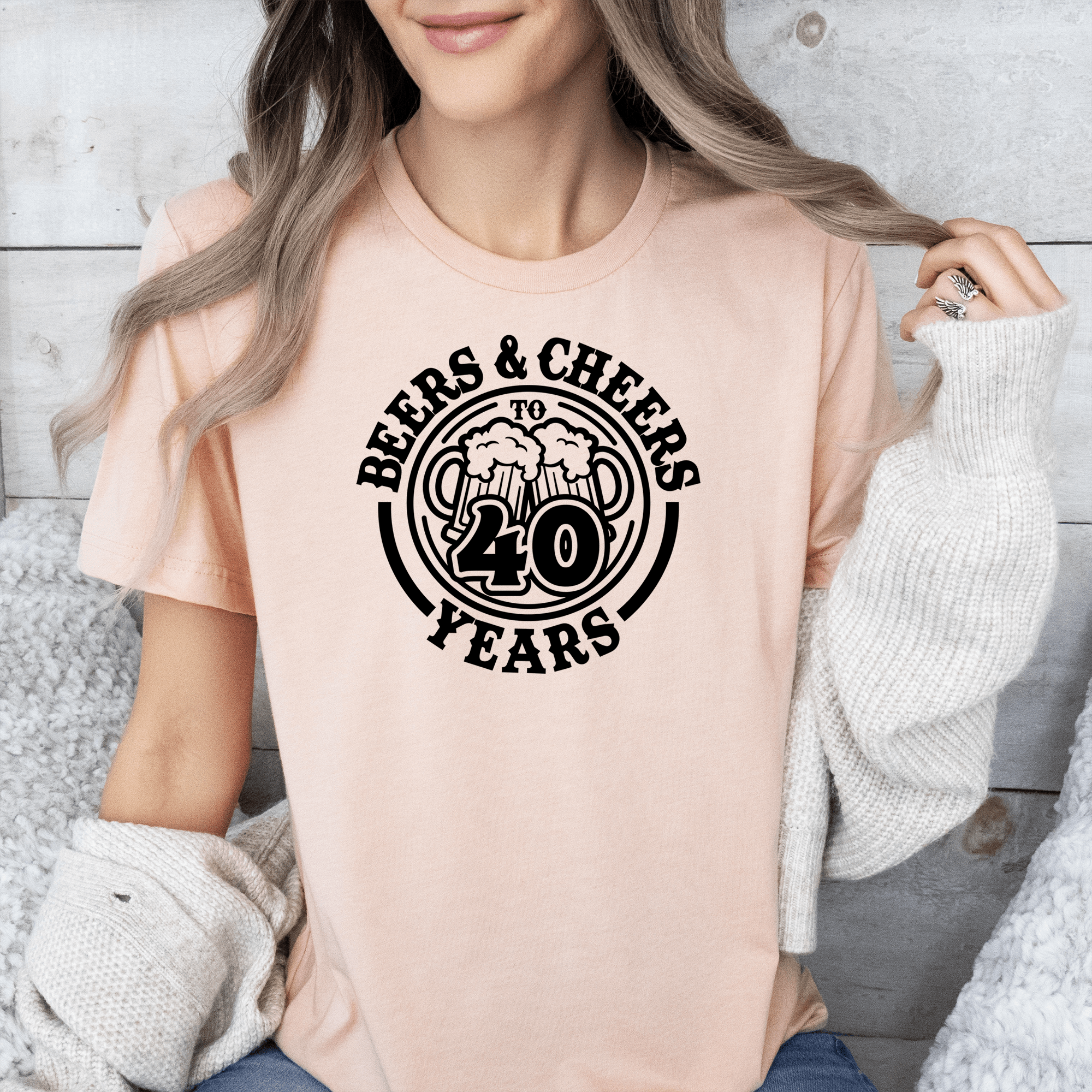 Womens Heather Peach T Shirt with Cheers-And-Beers-40 design