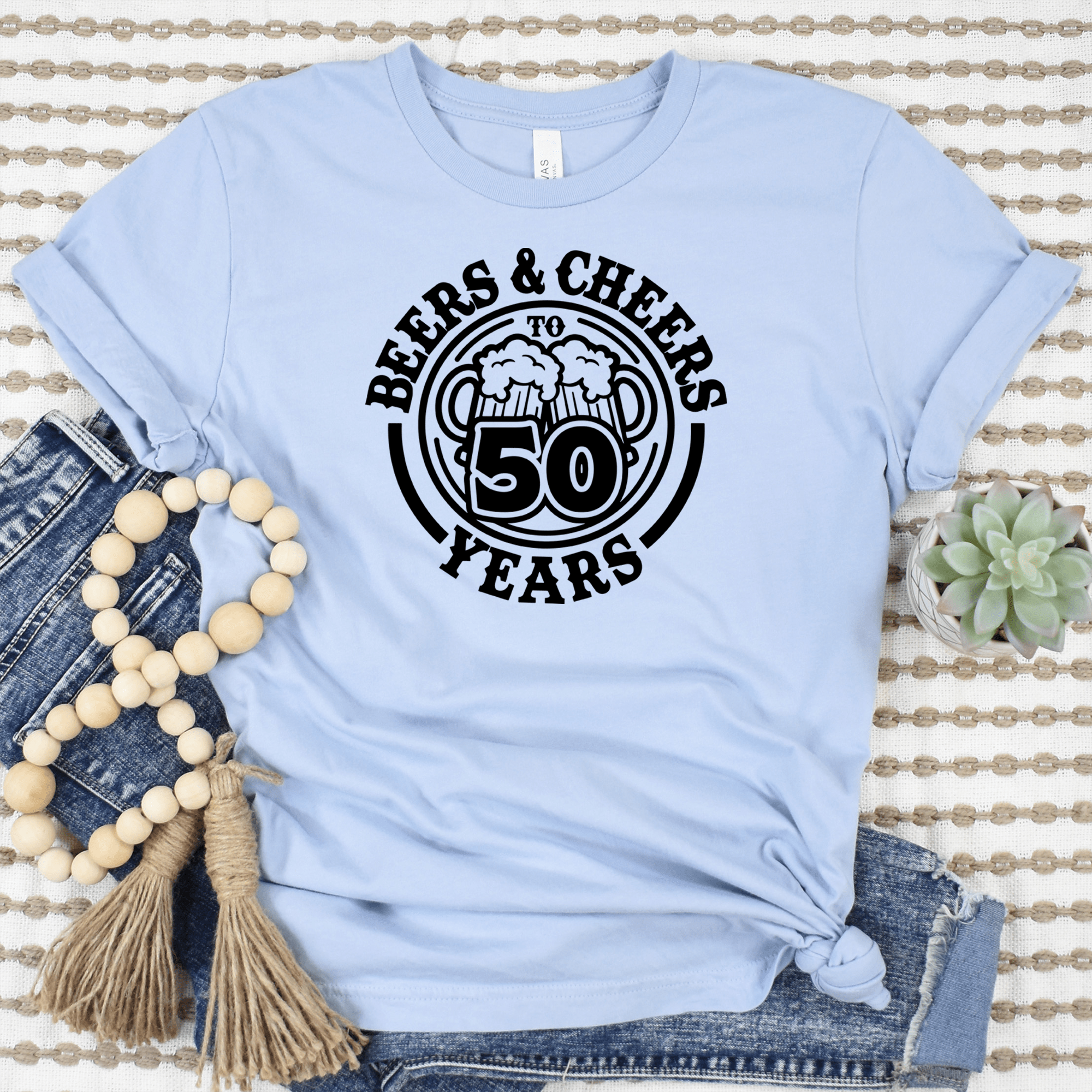 Womens Light Blue T Shirt with Cheers-And-Beers-50 design