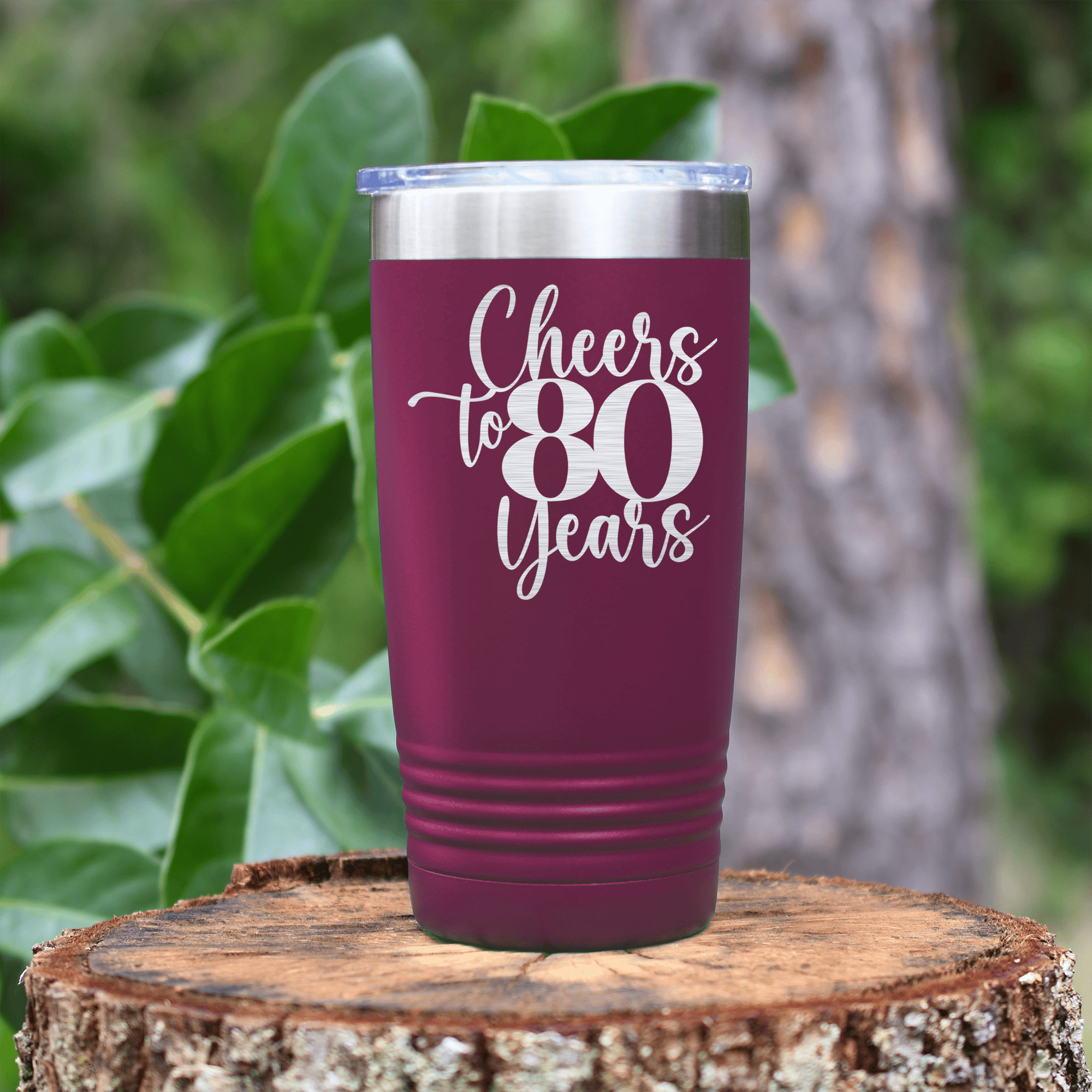 Maroon birthday tumbler Cheers To Eighty Years