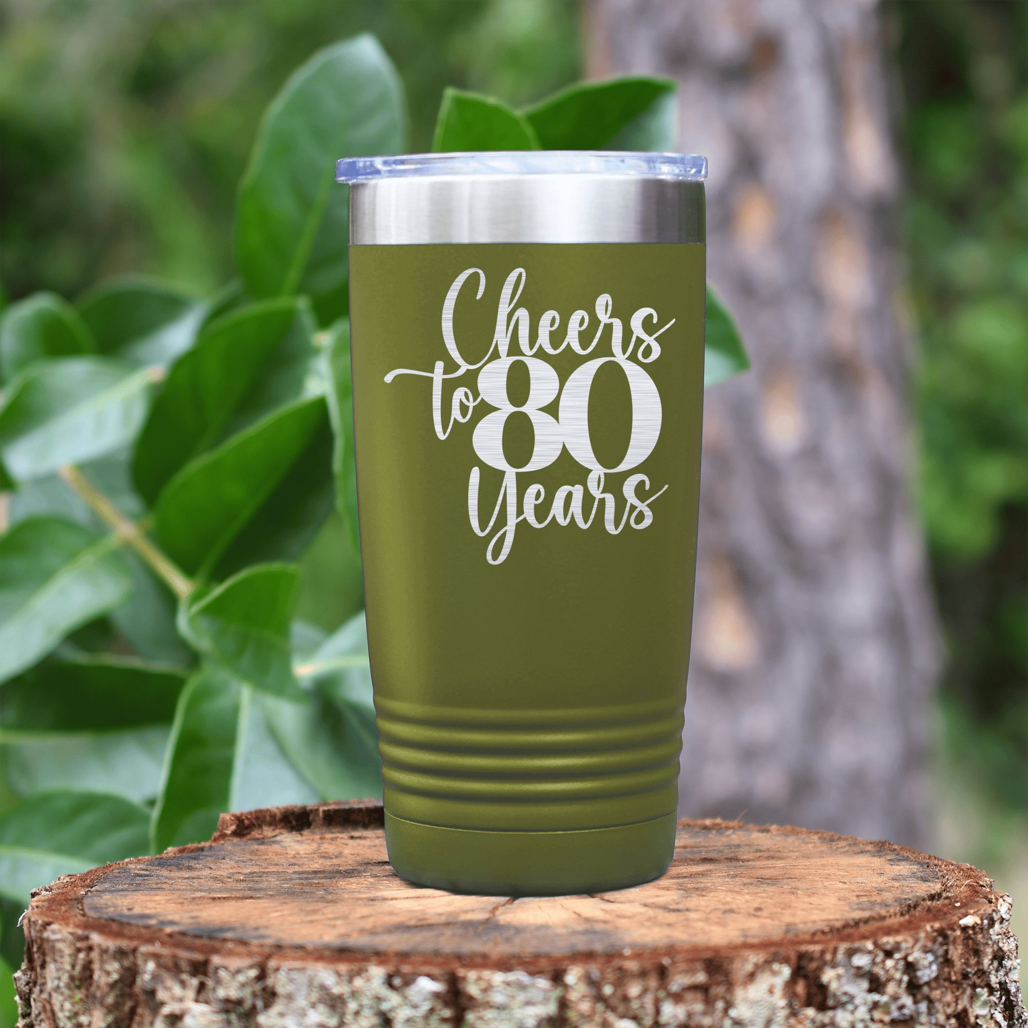 Military Green birthday tumbler Cheers To Eighty Years