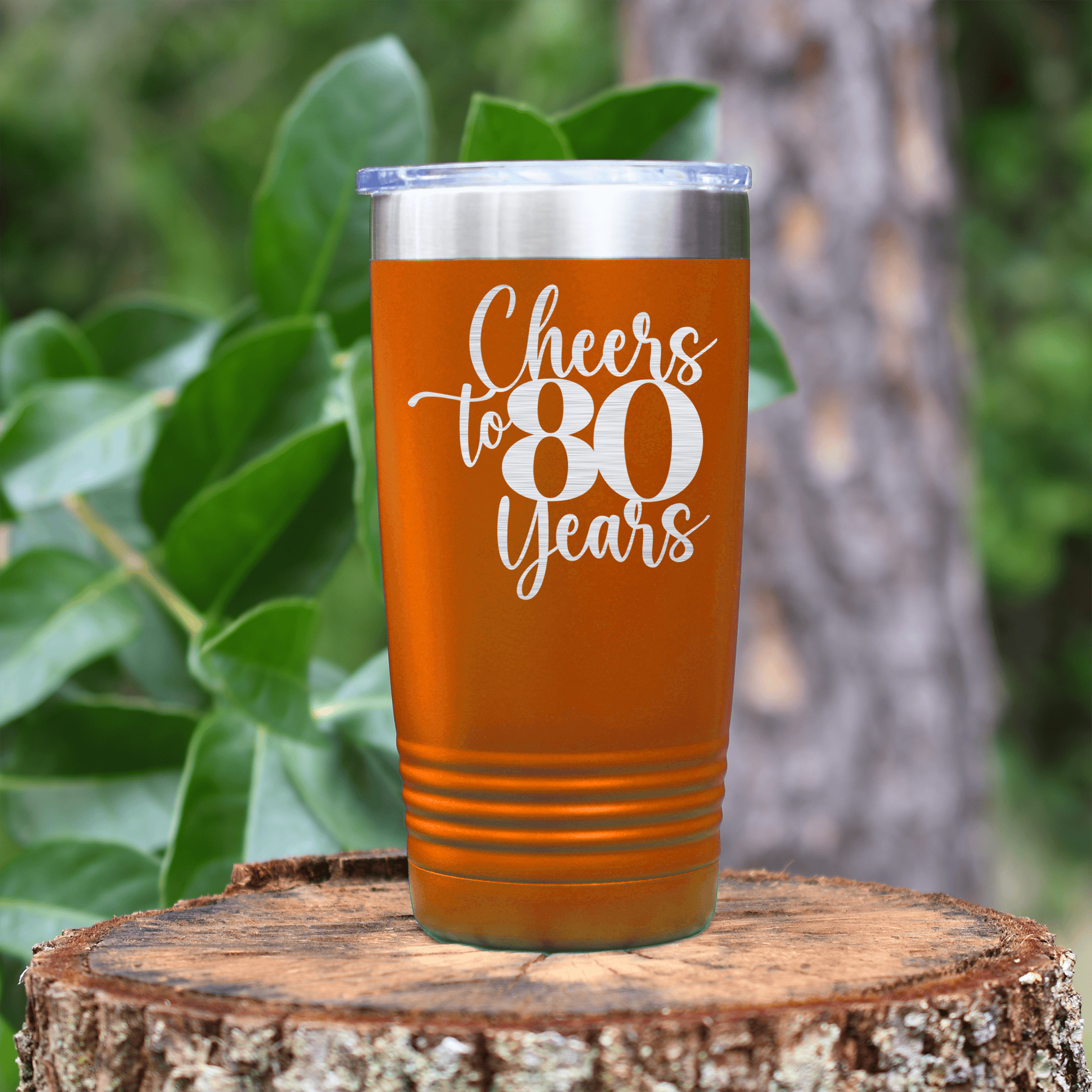 Orange birthday tumbler Cheers To Eighty Years