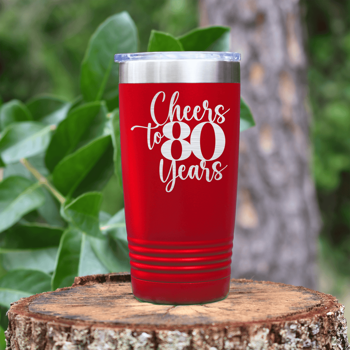 Red birthday tumbler Cheers To Eighty Years