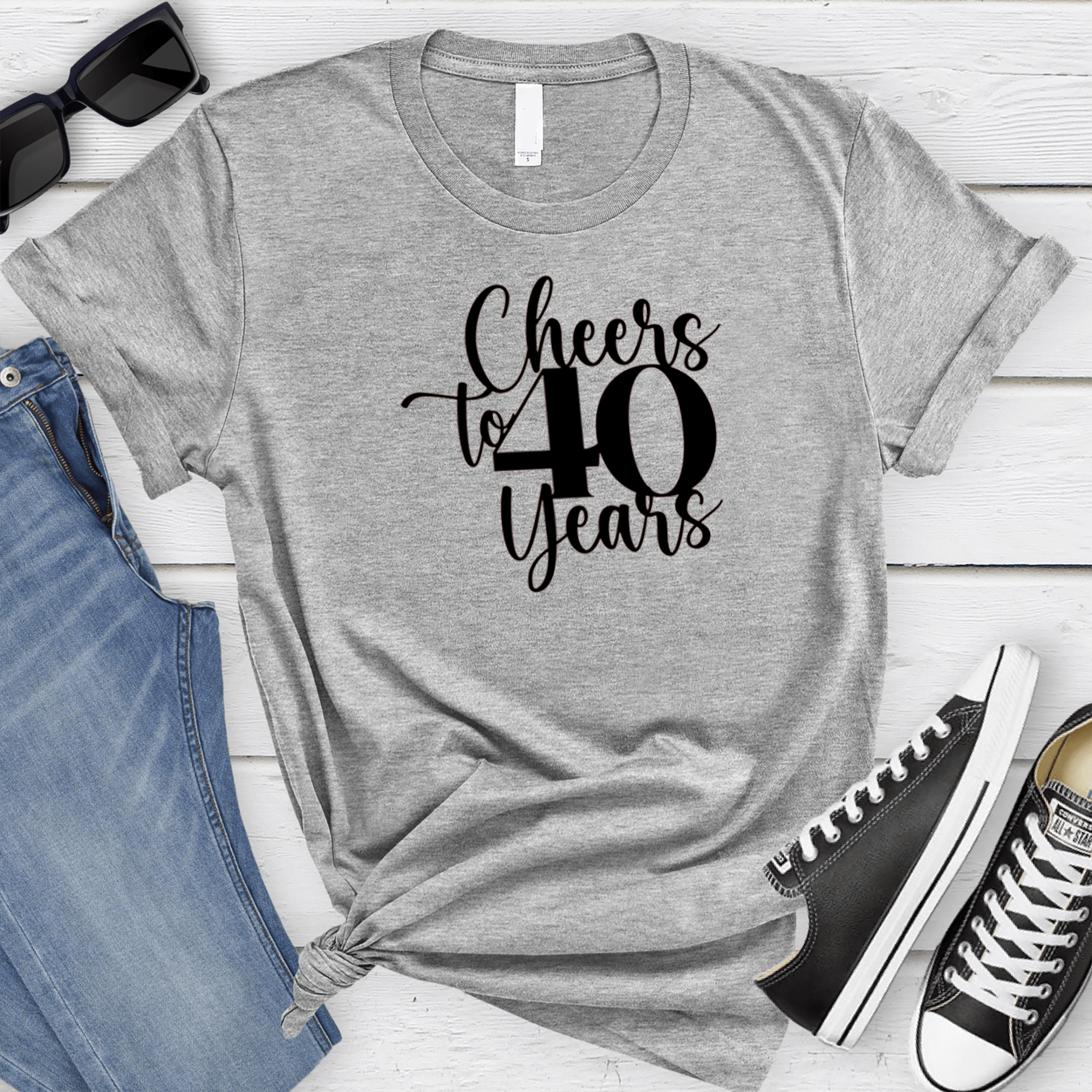 Womens Grey T Shirt with Cheers-To-Fourty-Years design
