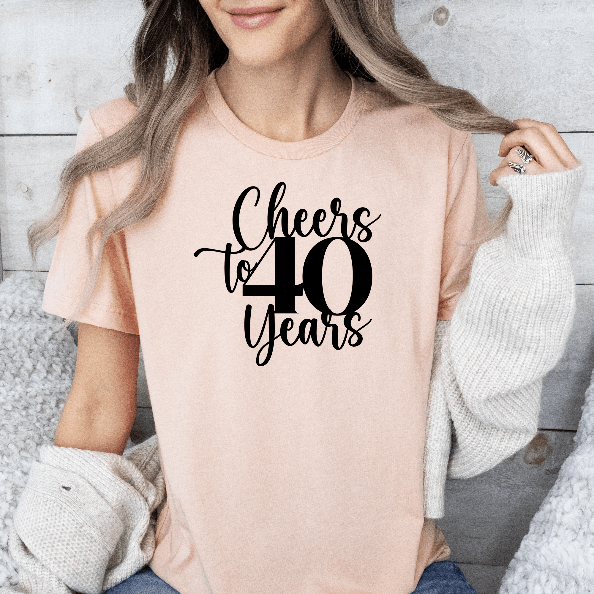 Womens Heather Peach T Shirt with Cheers-To-Fourty-Years design