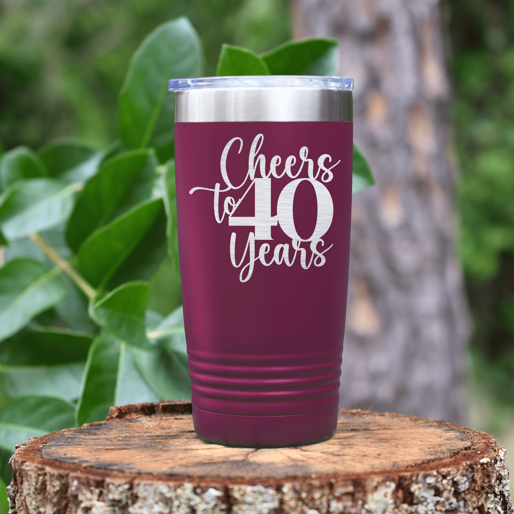 Maroon birthday tumbler Cheers To Fourty Years