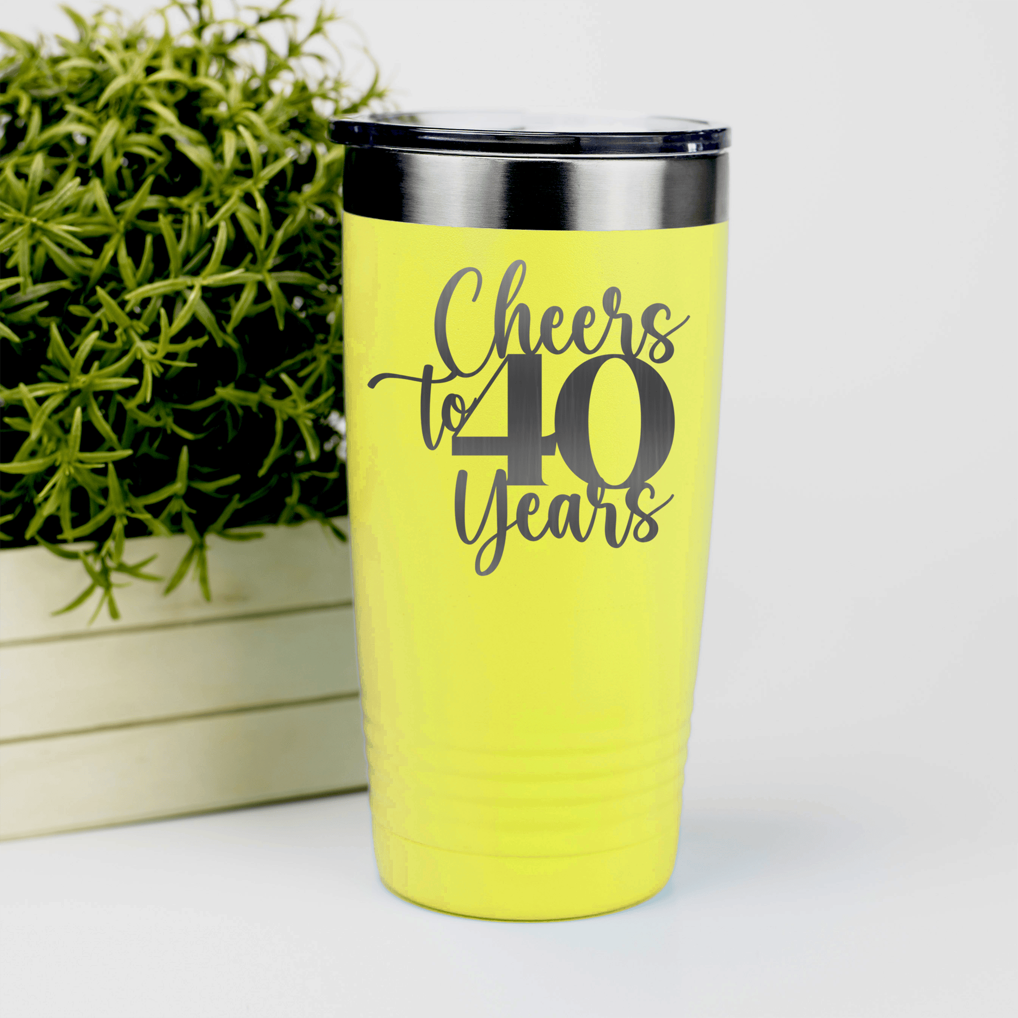 Yellow birthday tumbler Cheers To Fourty Years