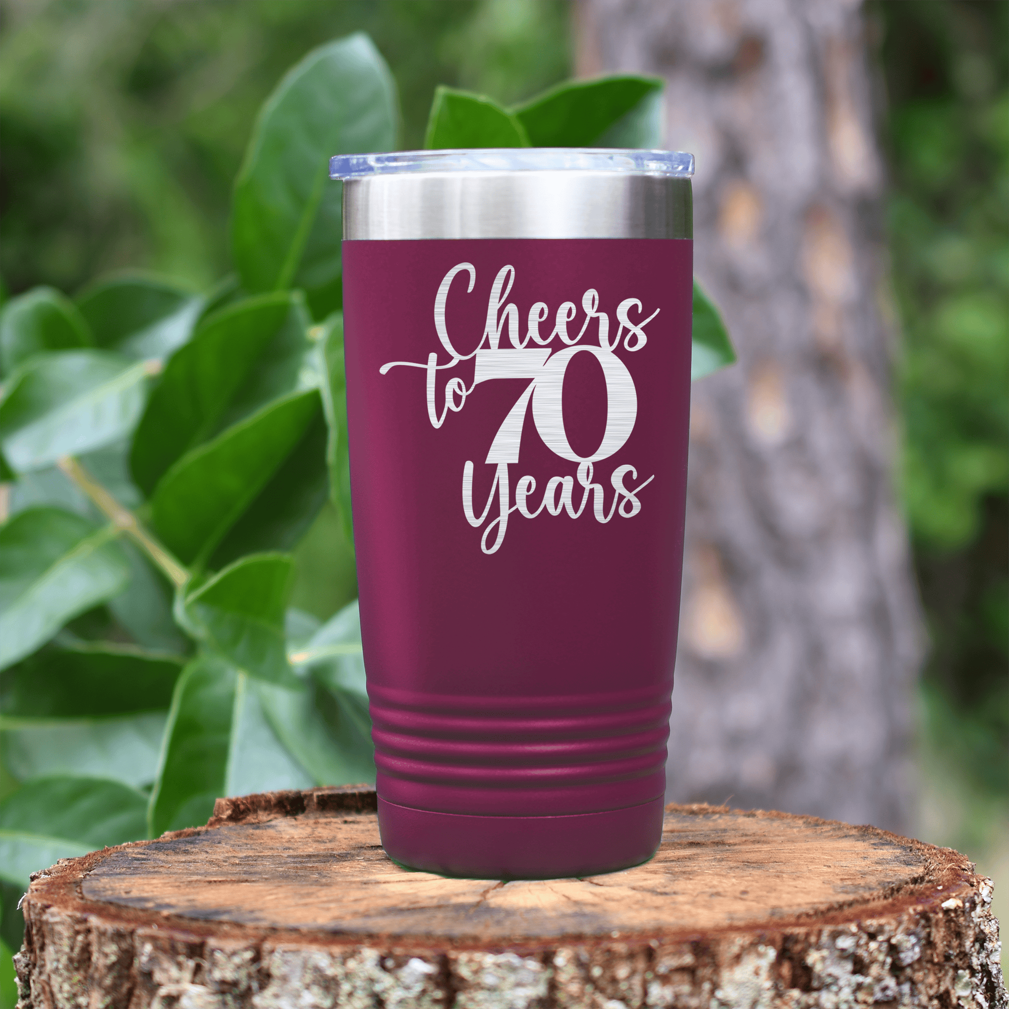 Maroon birthday tumbler Cheers To Seventy Years