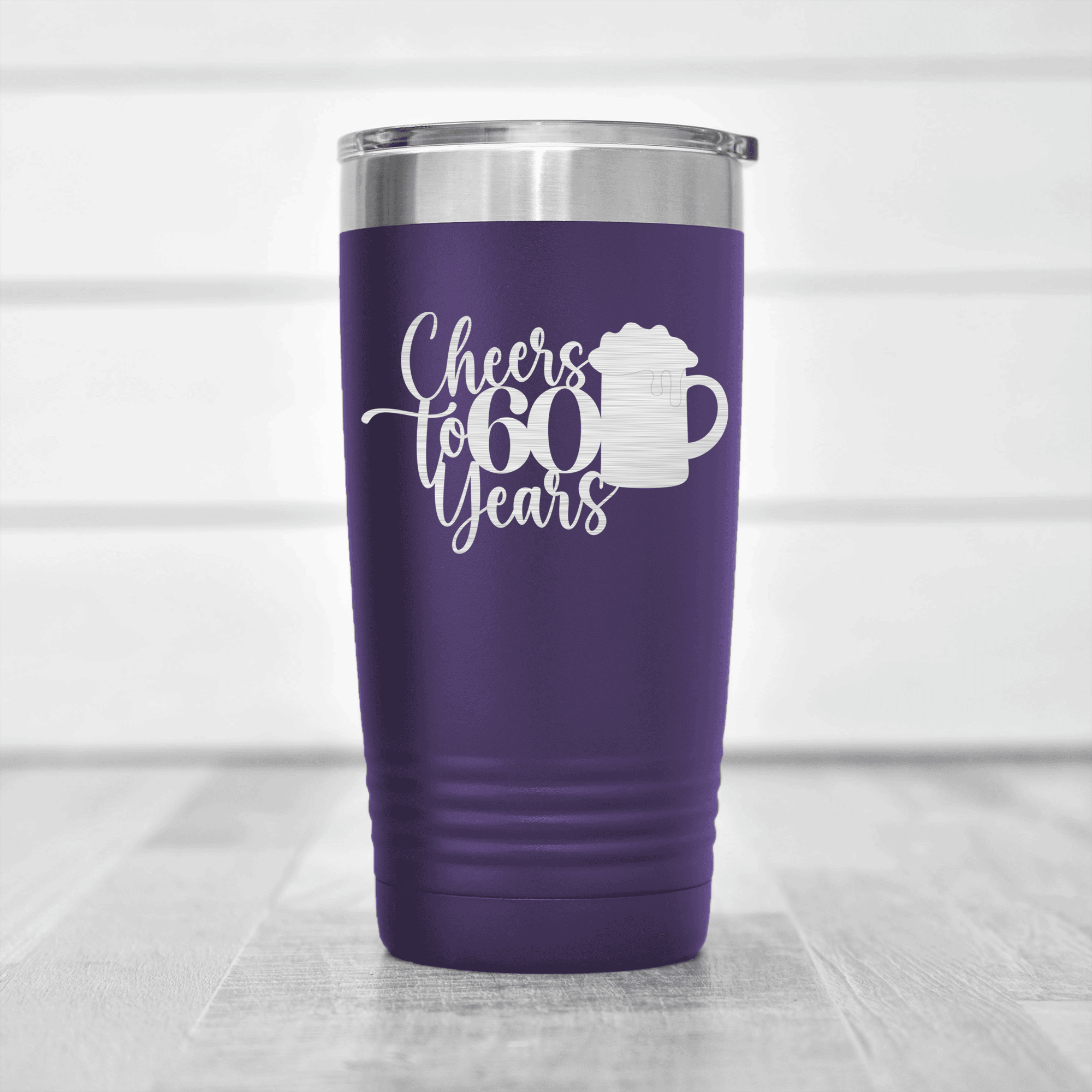 Purple birthday tumbler Cheers To Sixty Beer