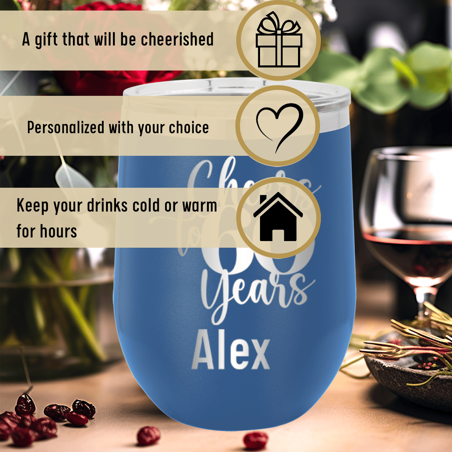 Cheers To Sixty Years Wine Tumbler