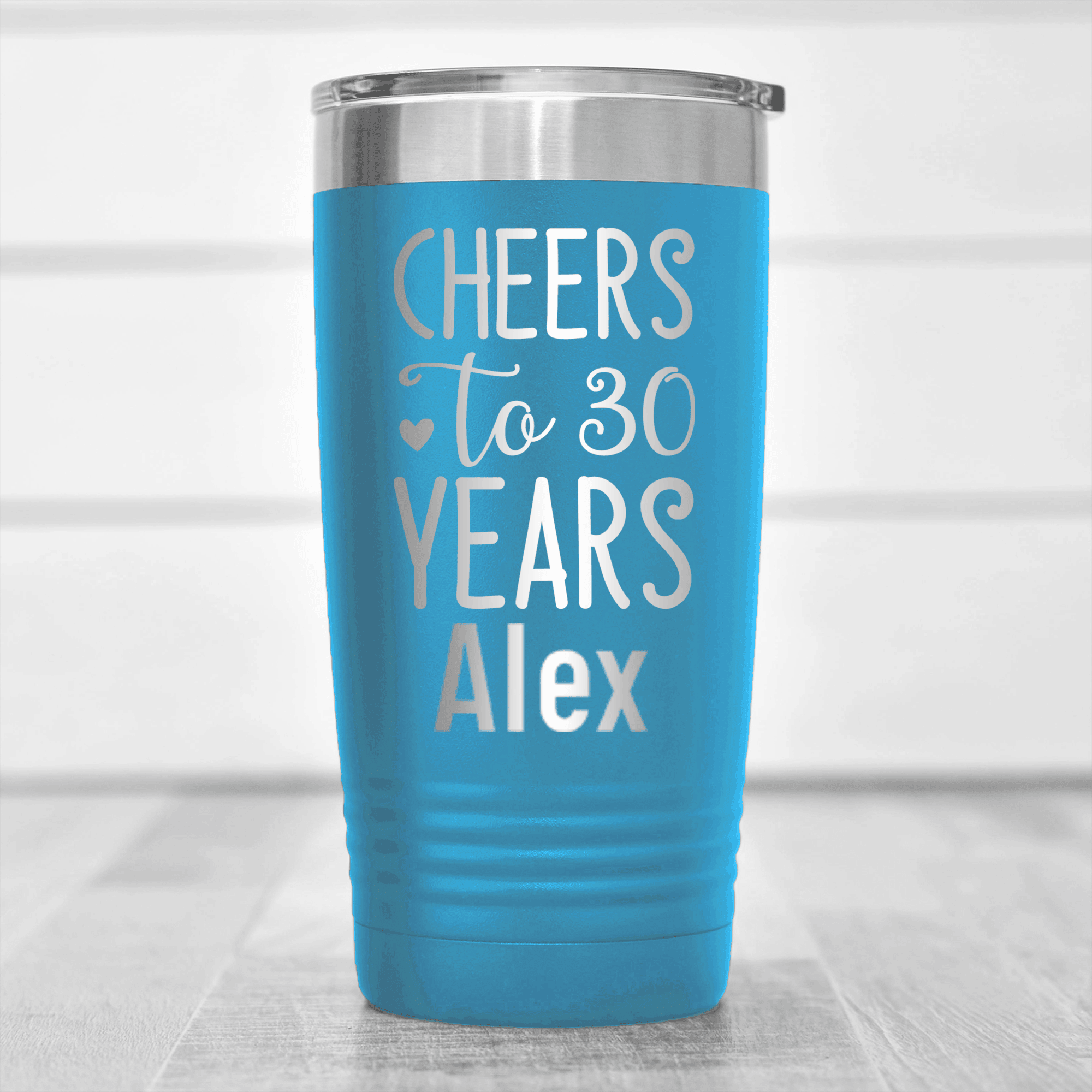 Light Blue Birthday Tumbler With Cheers To Thirty Design