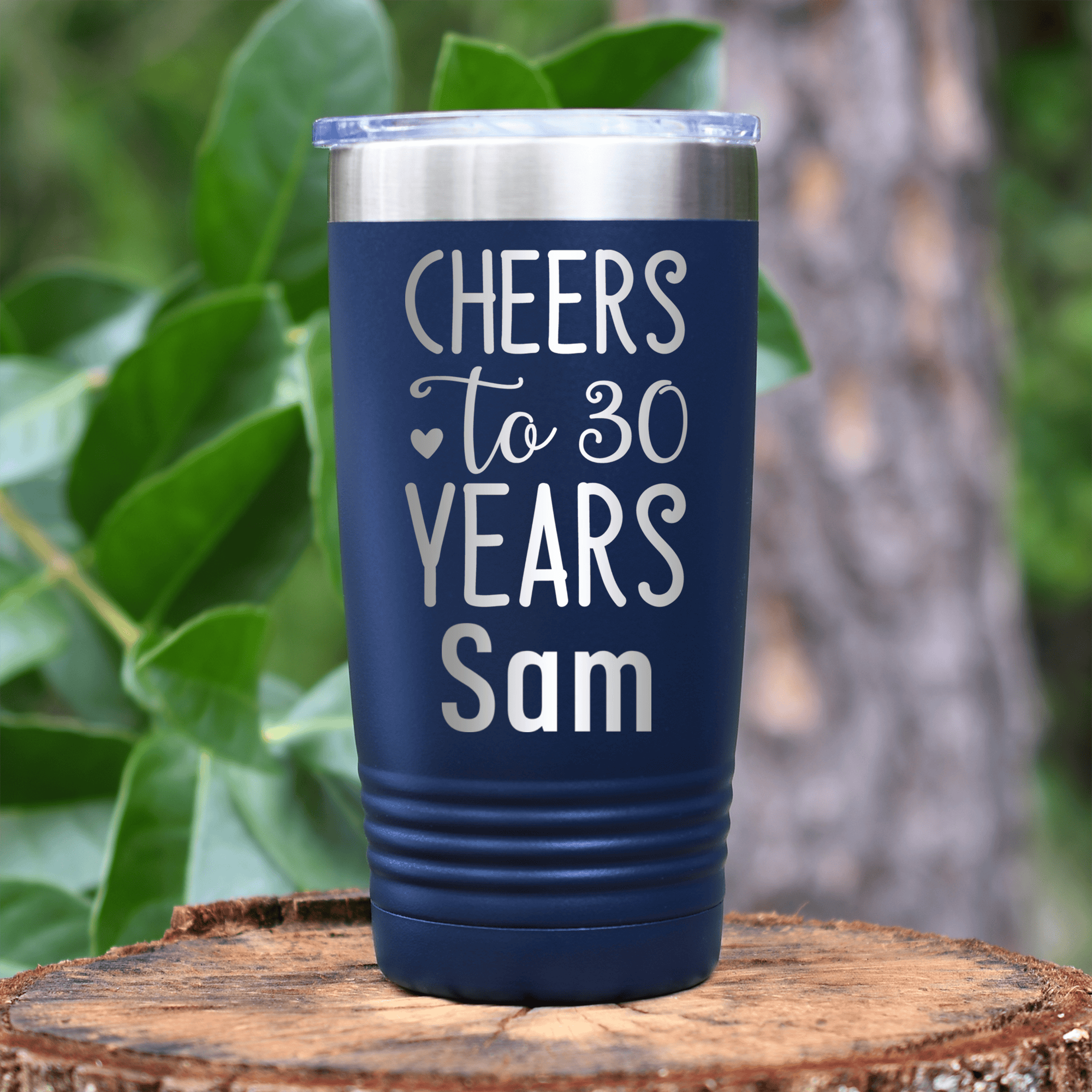 Navy Birthday Tumbler With Cheers To Thirty Design