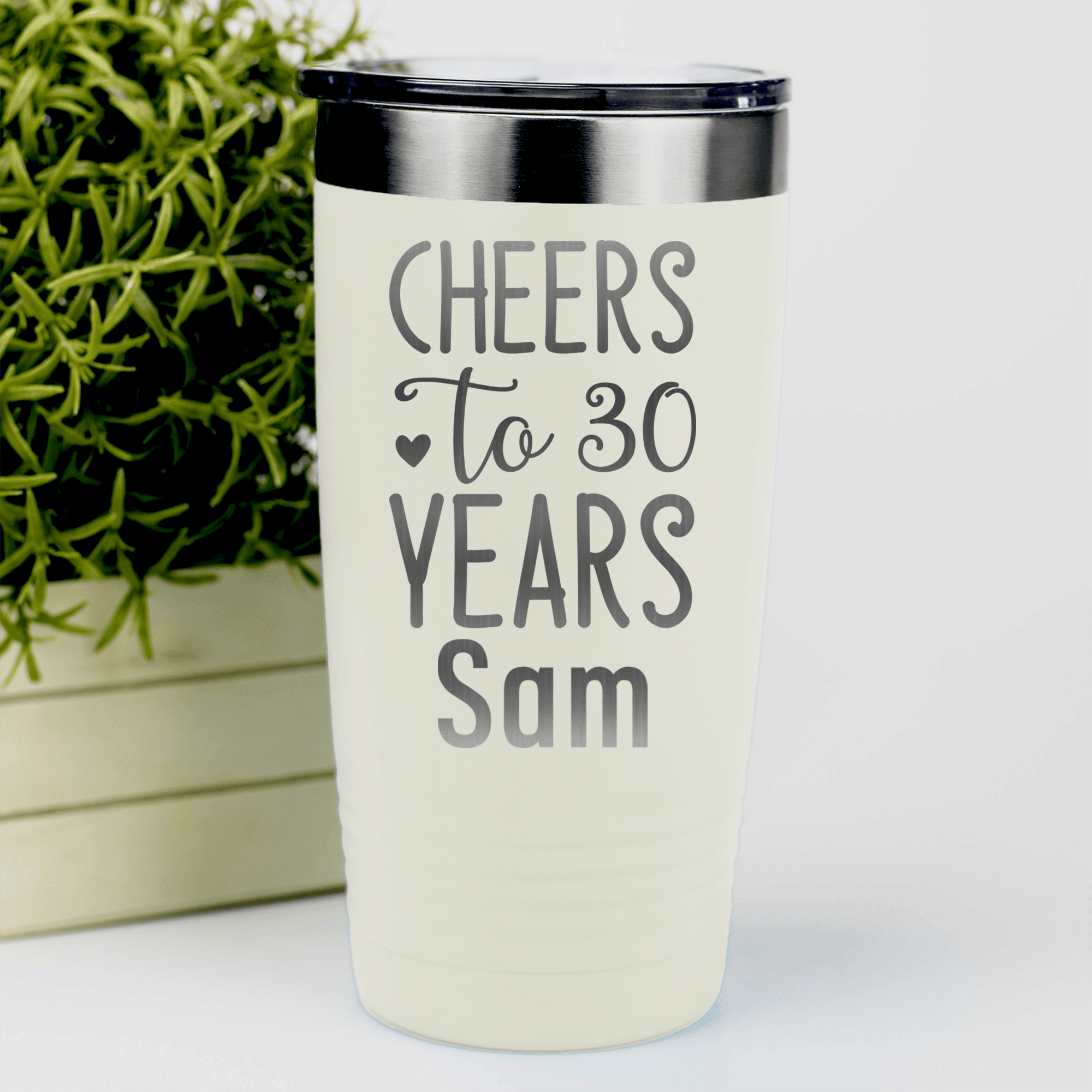 White Birthday Tumbler With Cheers To Thirty Design