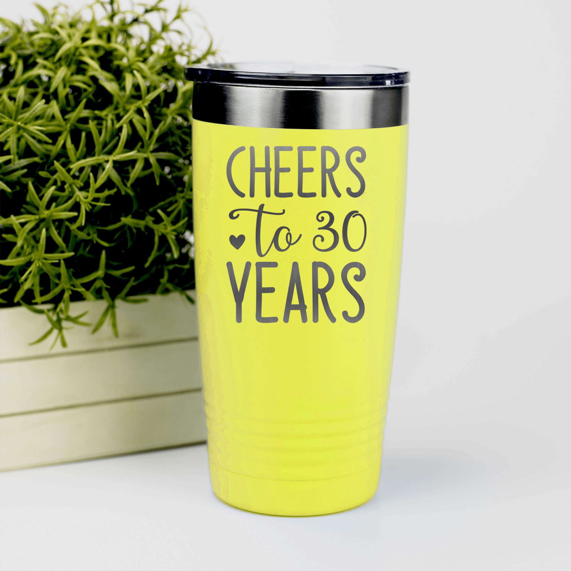 Yellow birthday tumbler Cheers To Thirty