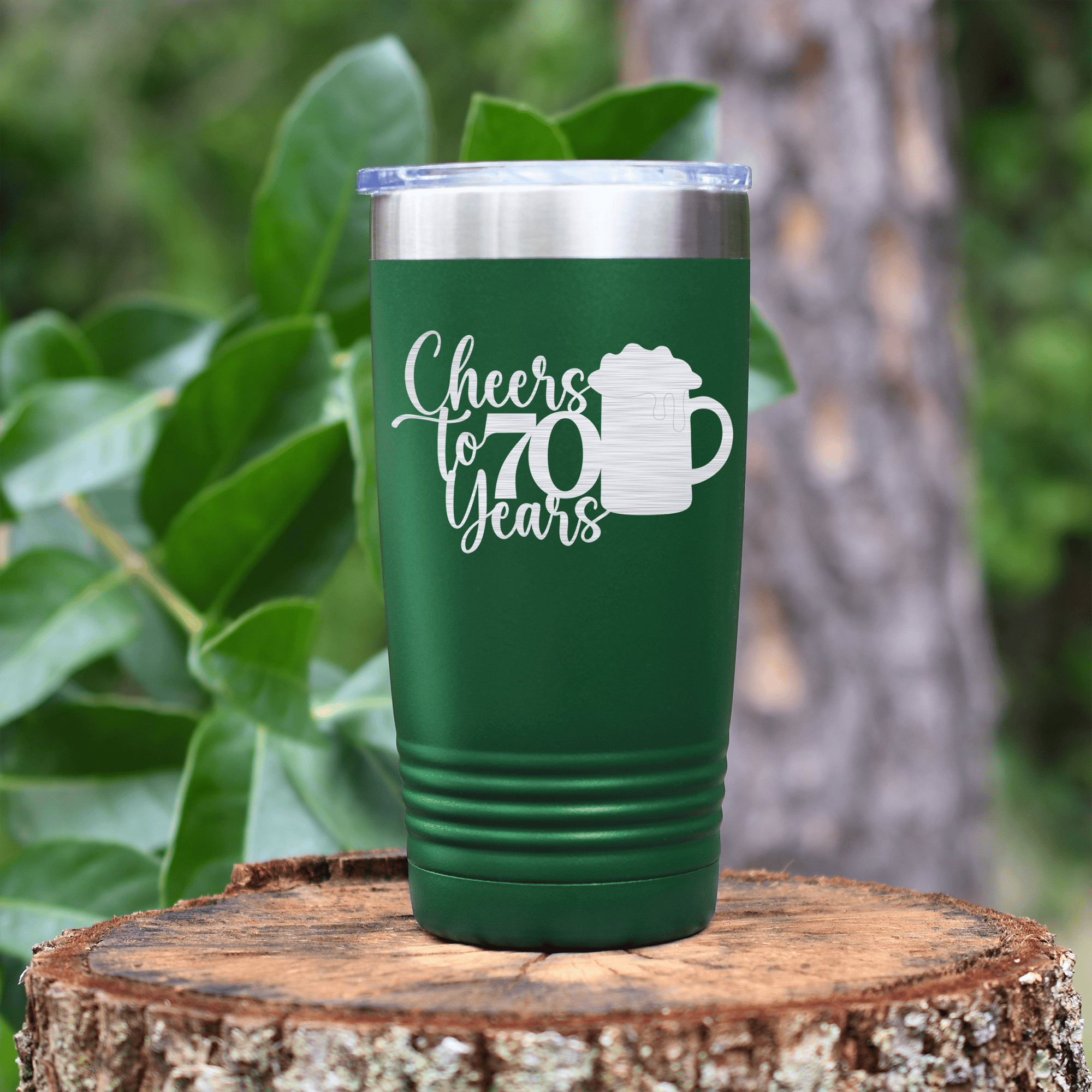 Green birthday tumbler Cheers to 70 Years Beer