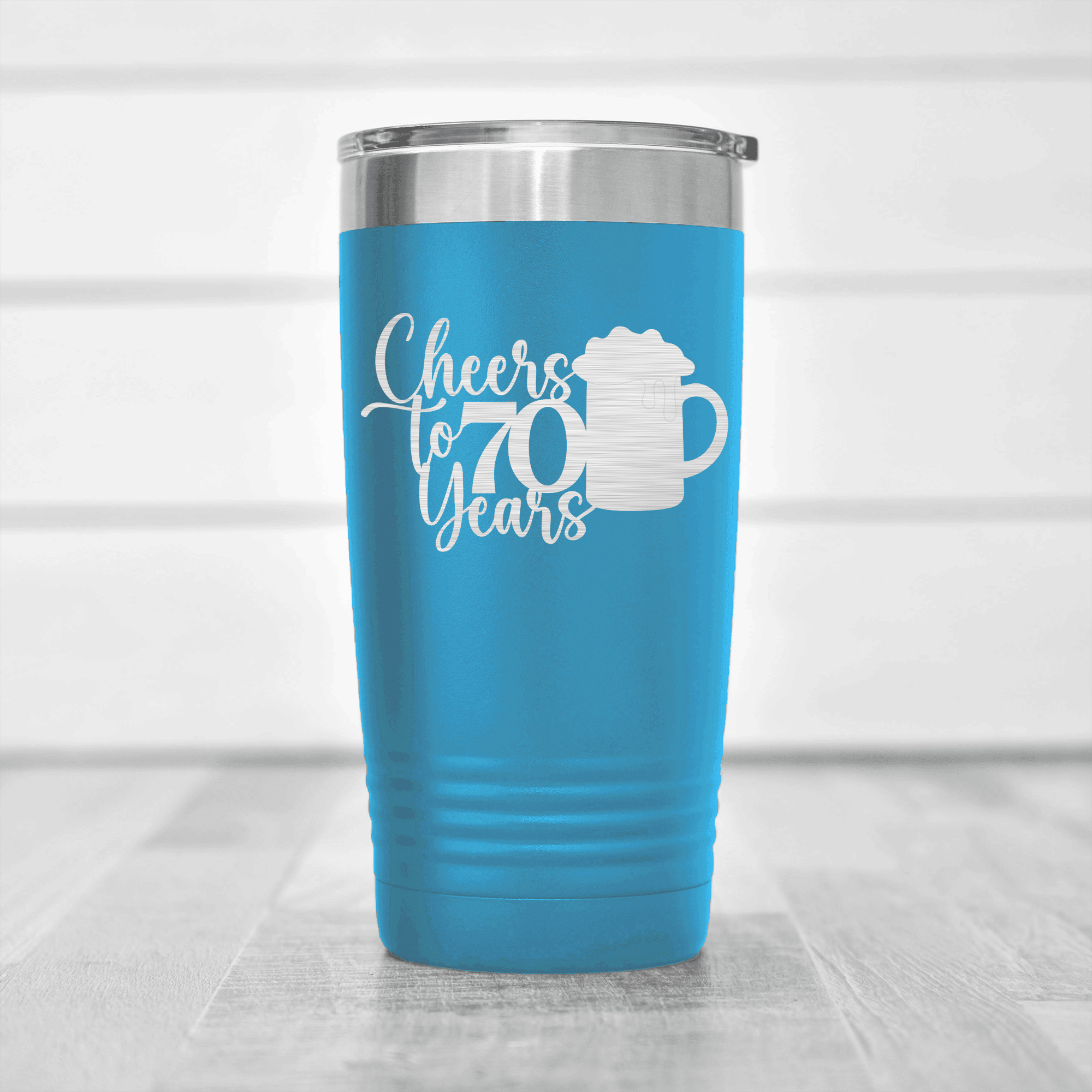 Light Blue birthday tumbler Cheers to 70 Years Beer