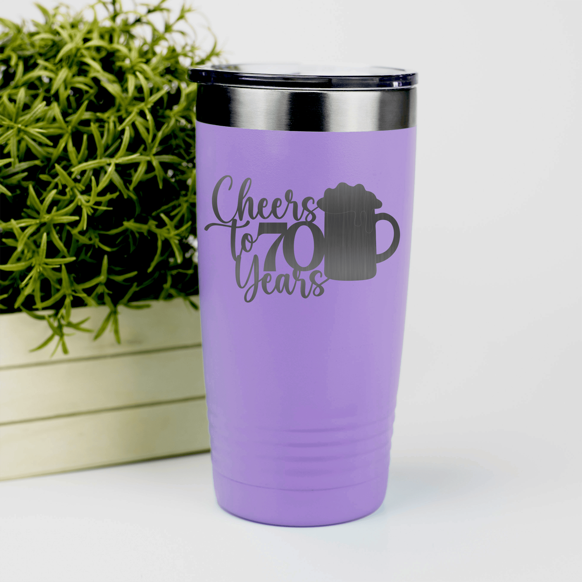 Light Purple birthday tumbler Cheers to 70 Years Beer