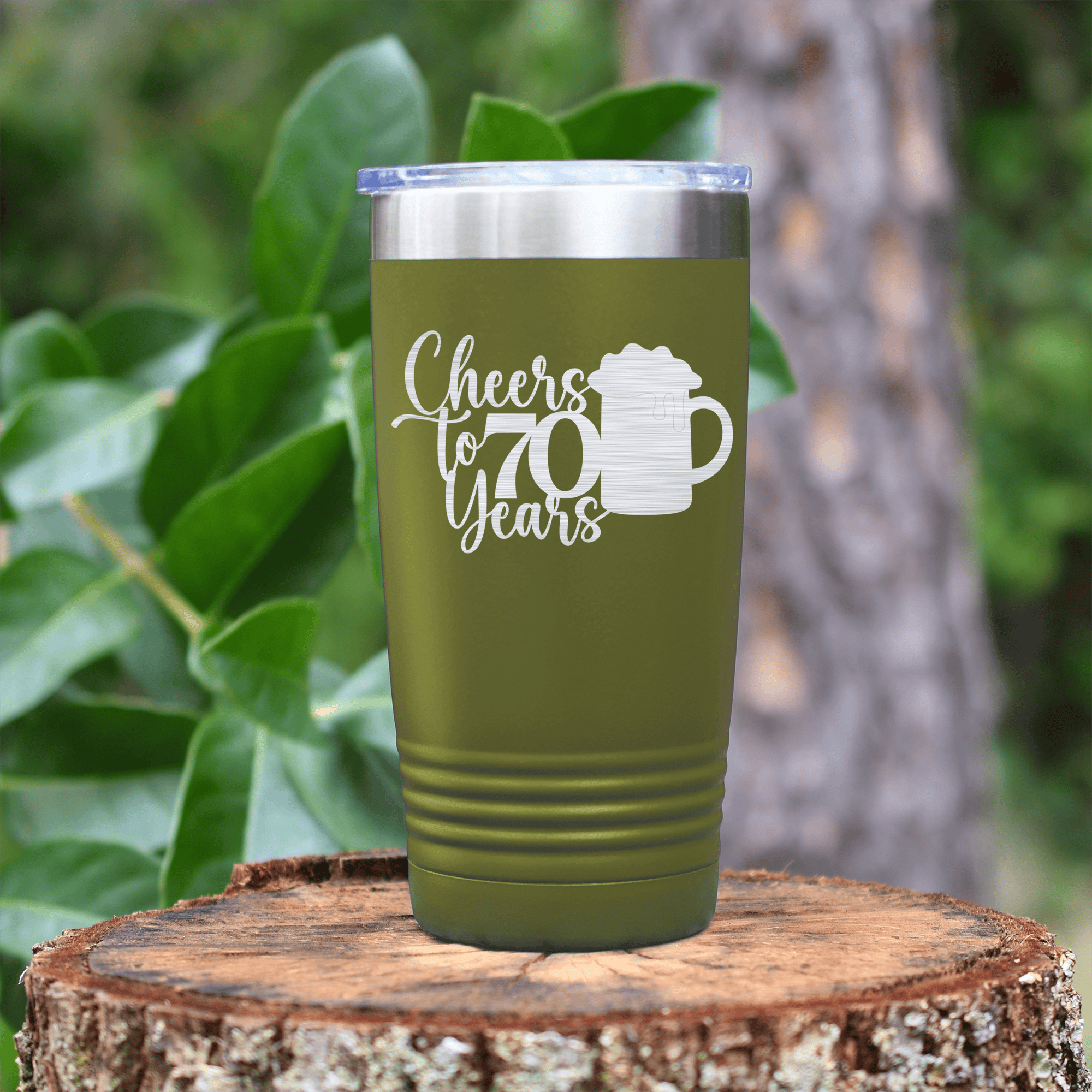 Military Green birthday tumbler Cheers to 70 Years Beer