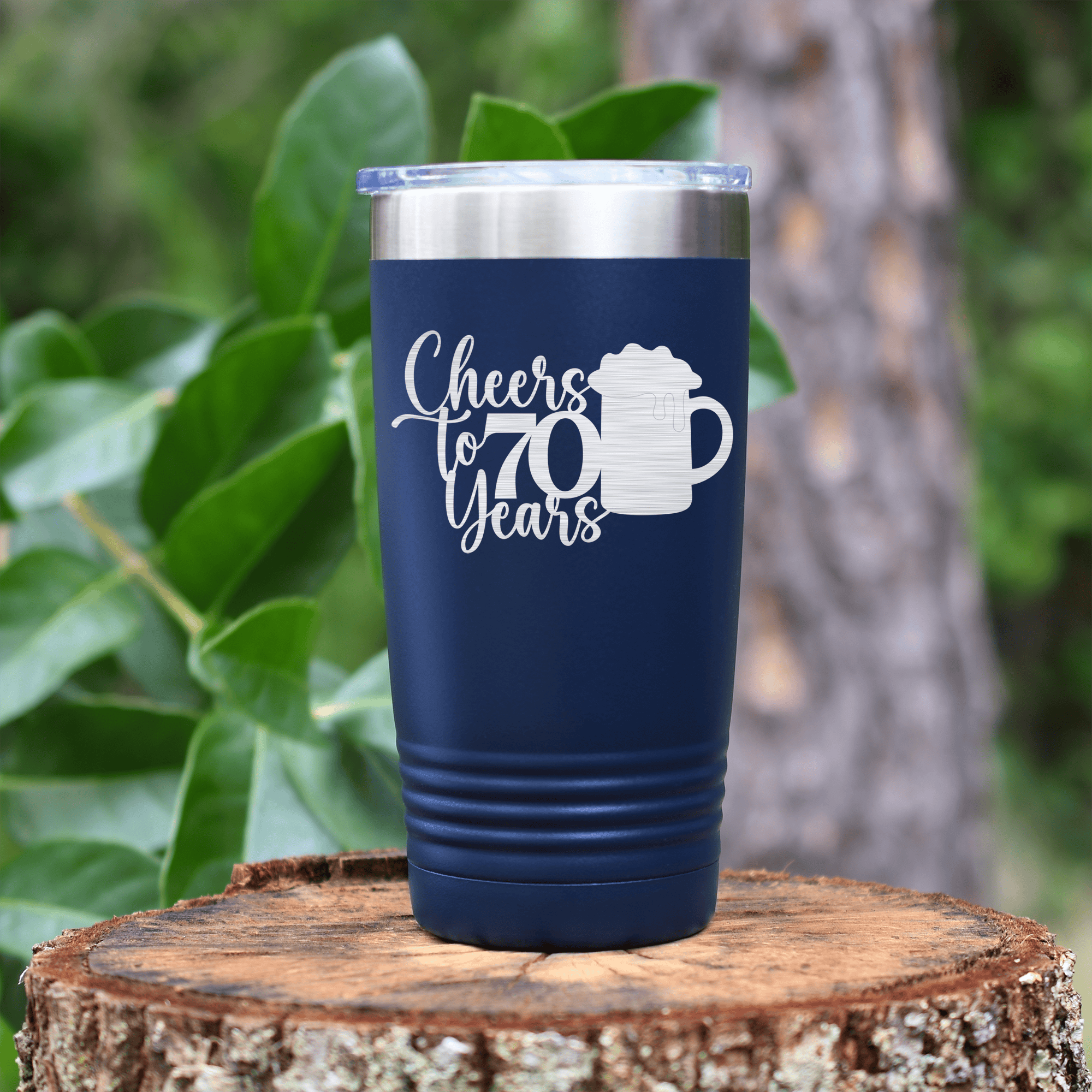 Navy birthday tumbler Cheers to 70 Years Beer