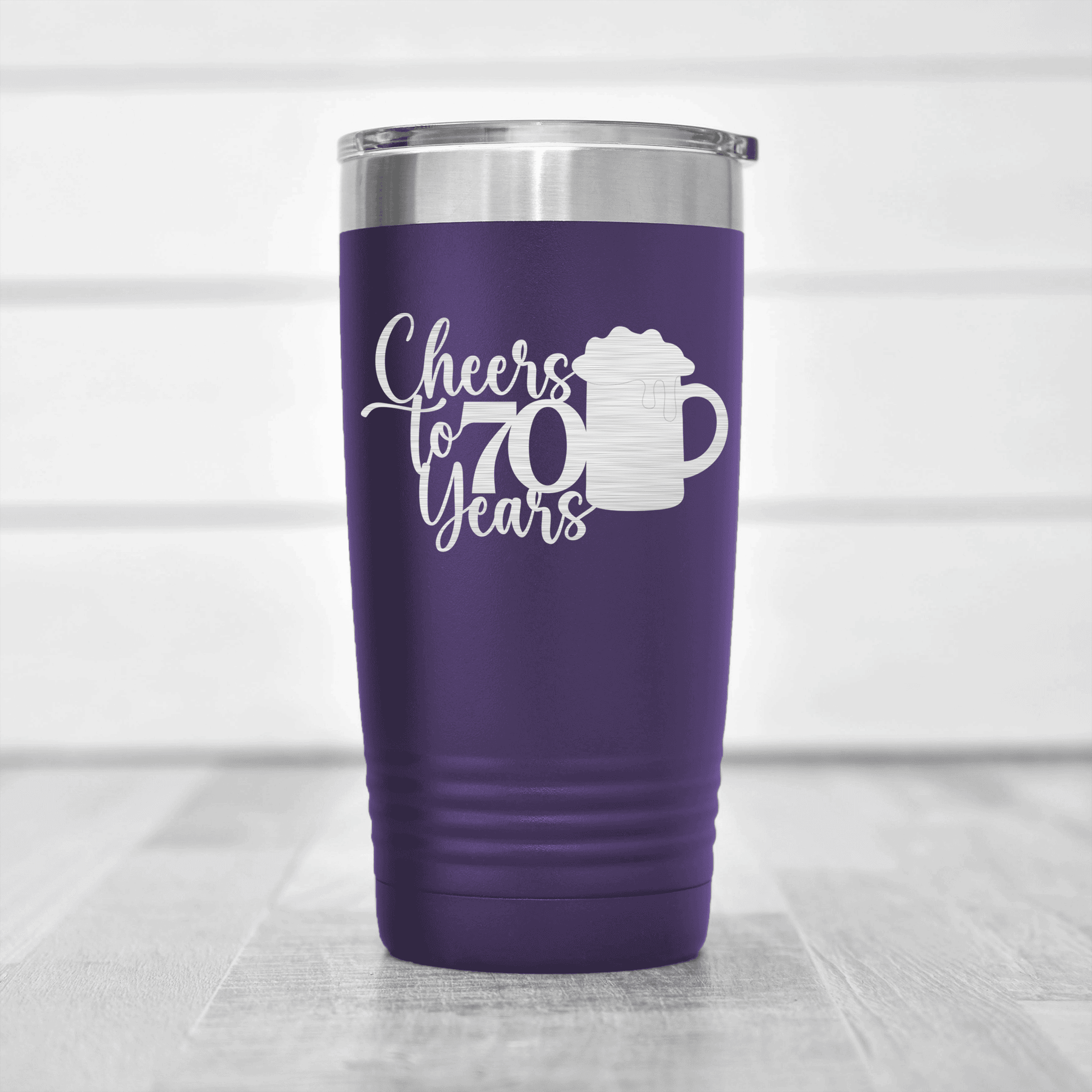 Purple birthday tumbler Cheers to 70 Years Beer