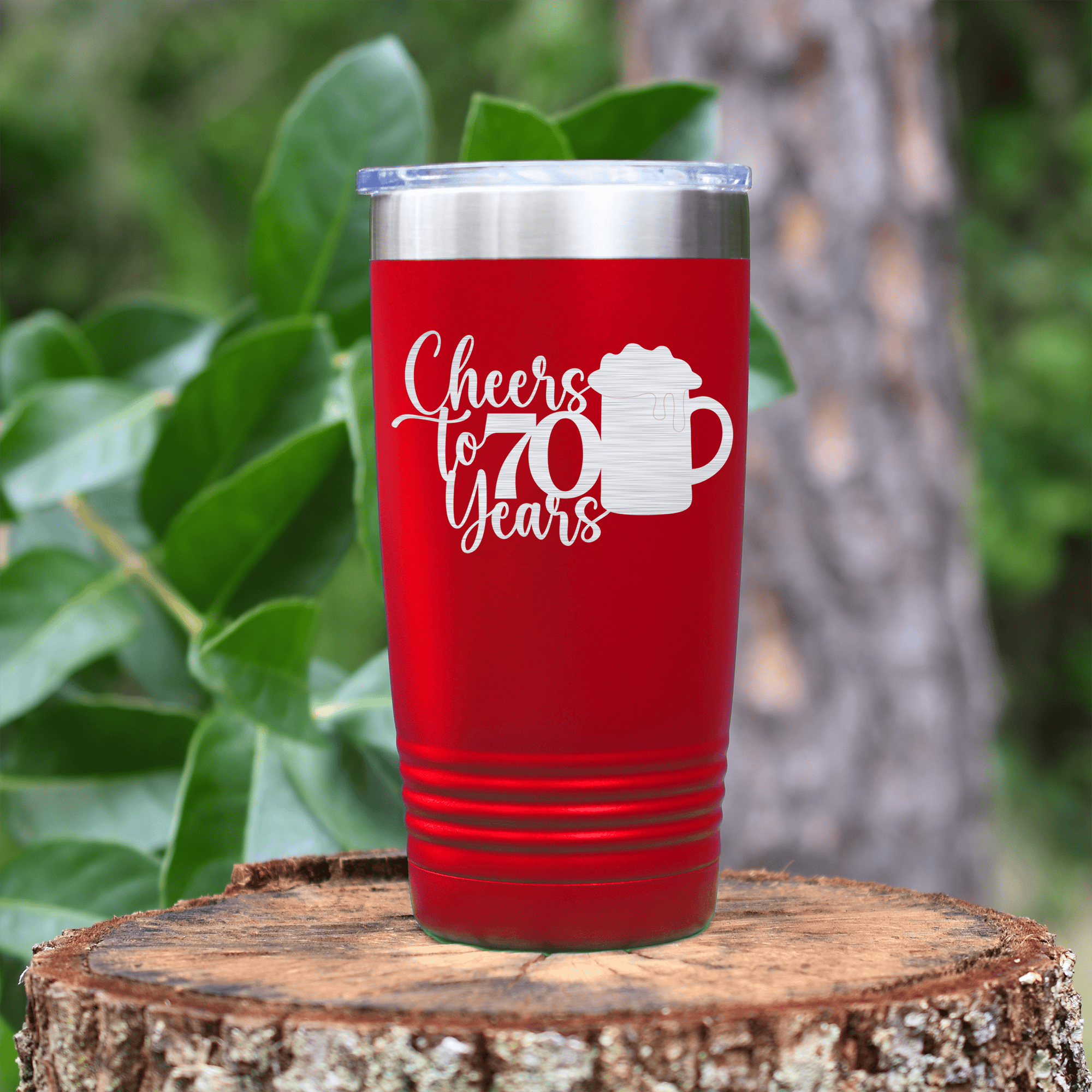 Red birthday tumbler Cheers to 70 Years Beer