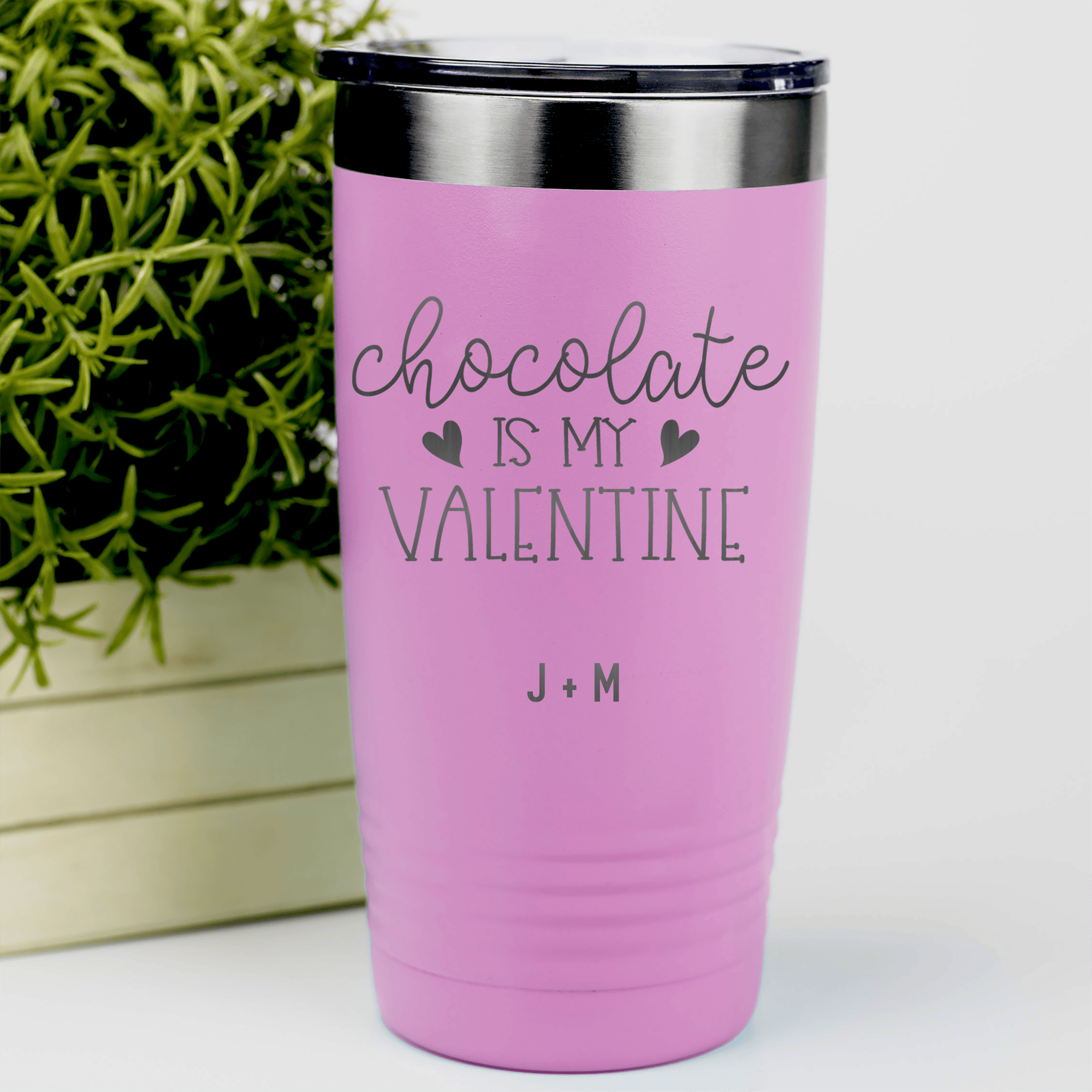 Pink Valentines Day Tumbler With Chocolate Is My Valentine Design