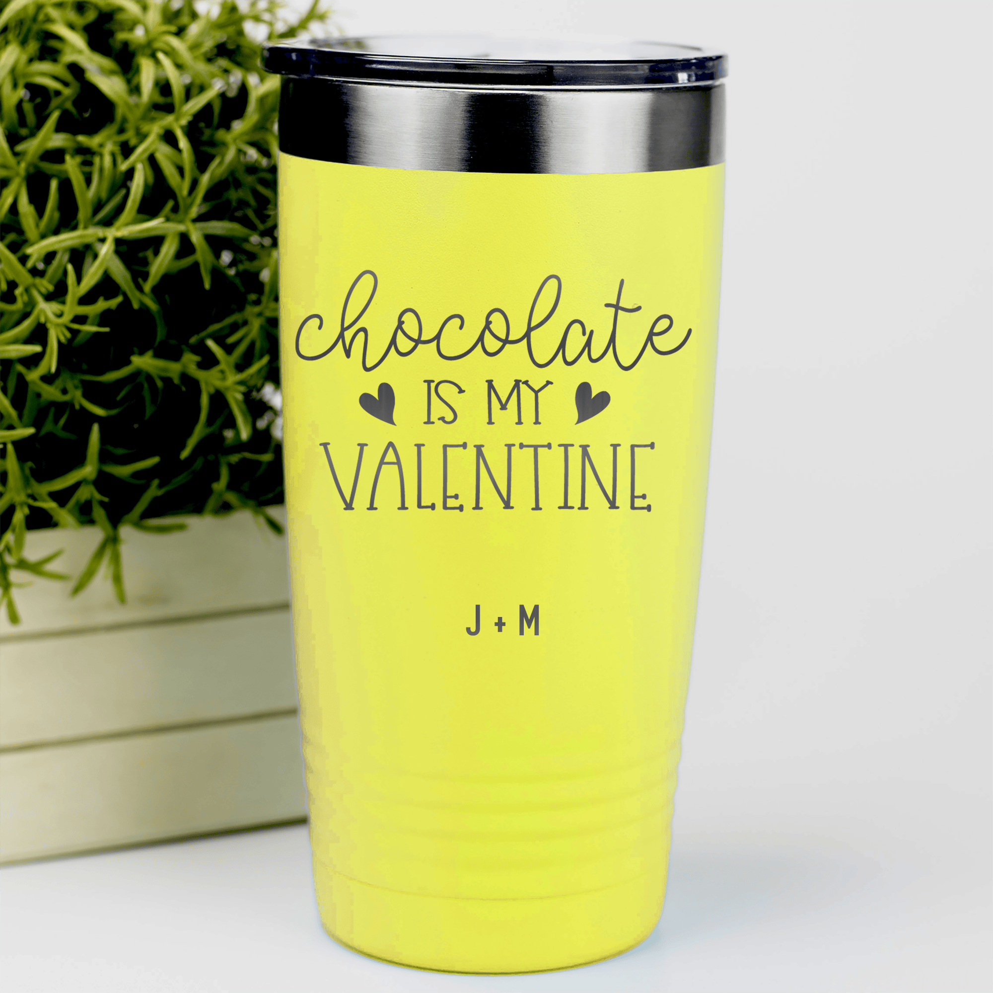 Yellow Valentines Day Tumbler With Chocolate Is My Valentine Design