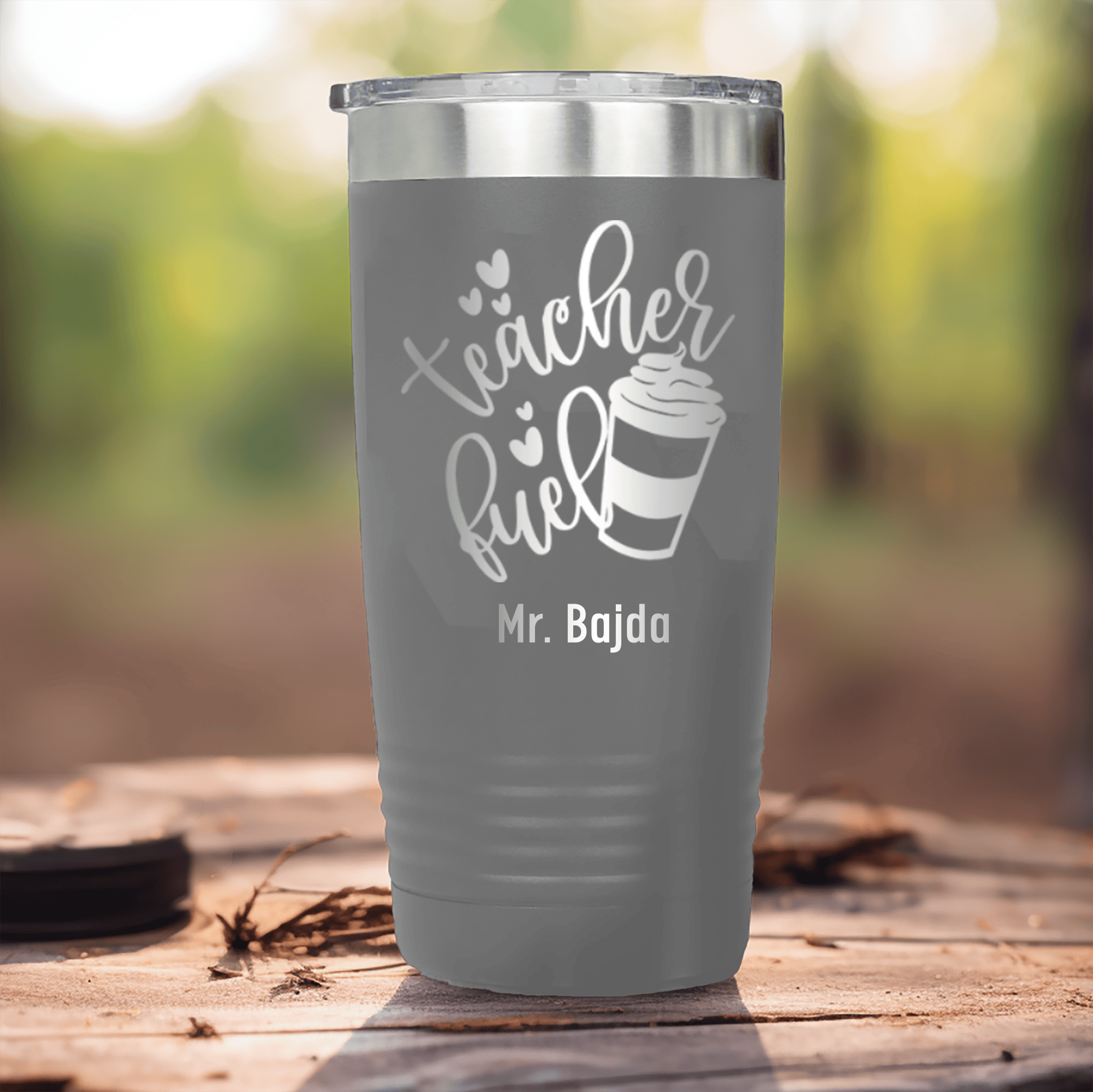 Grey Teacher Tumbler With Coffee Is My Fuel Design