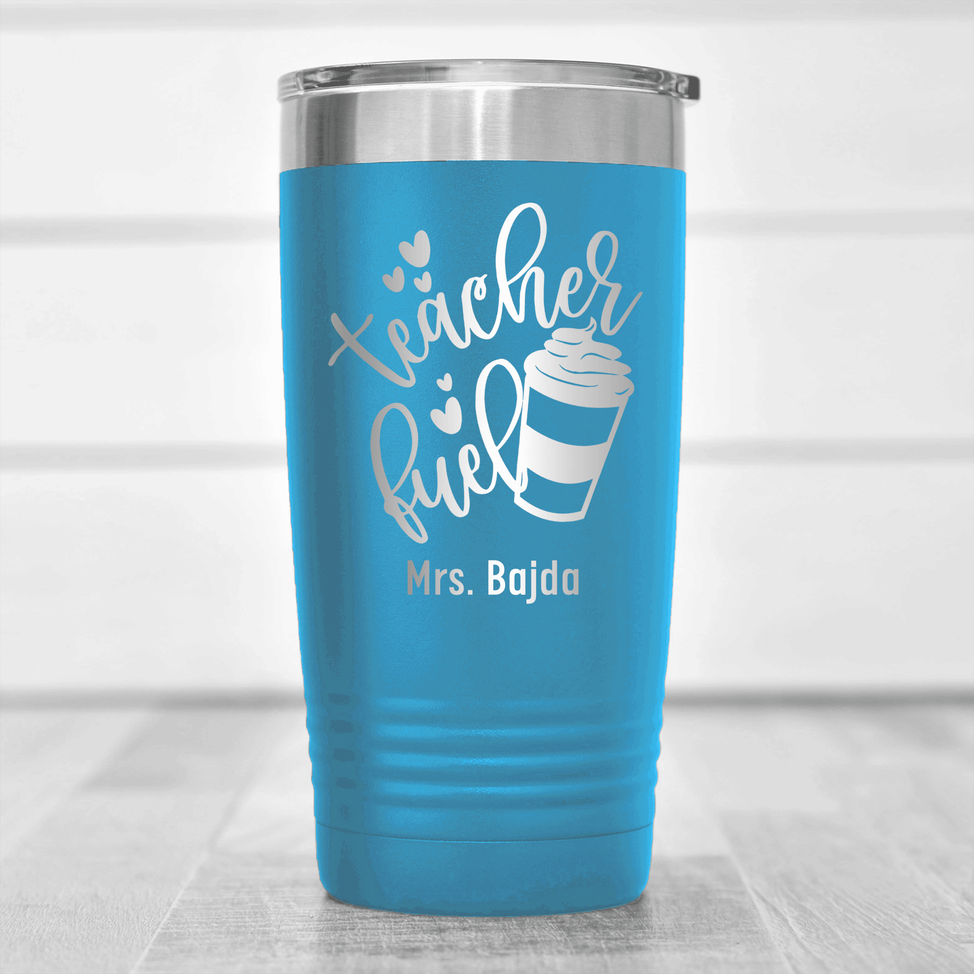 Light Blue Teacher Tumbler With Coffee Is My Fuel Design