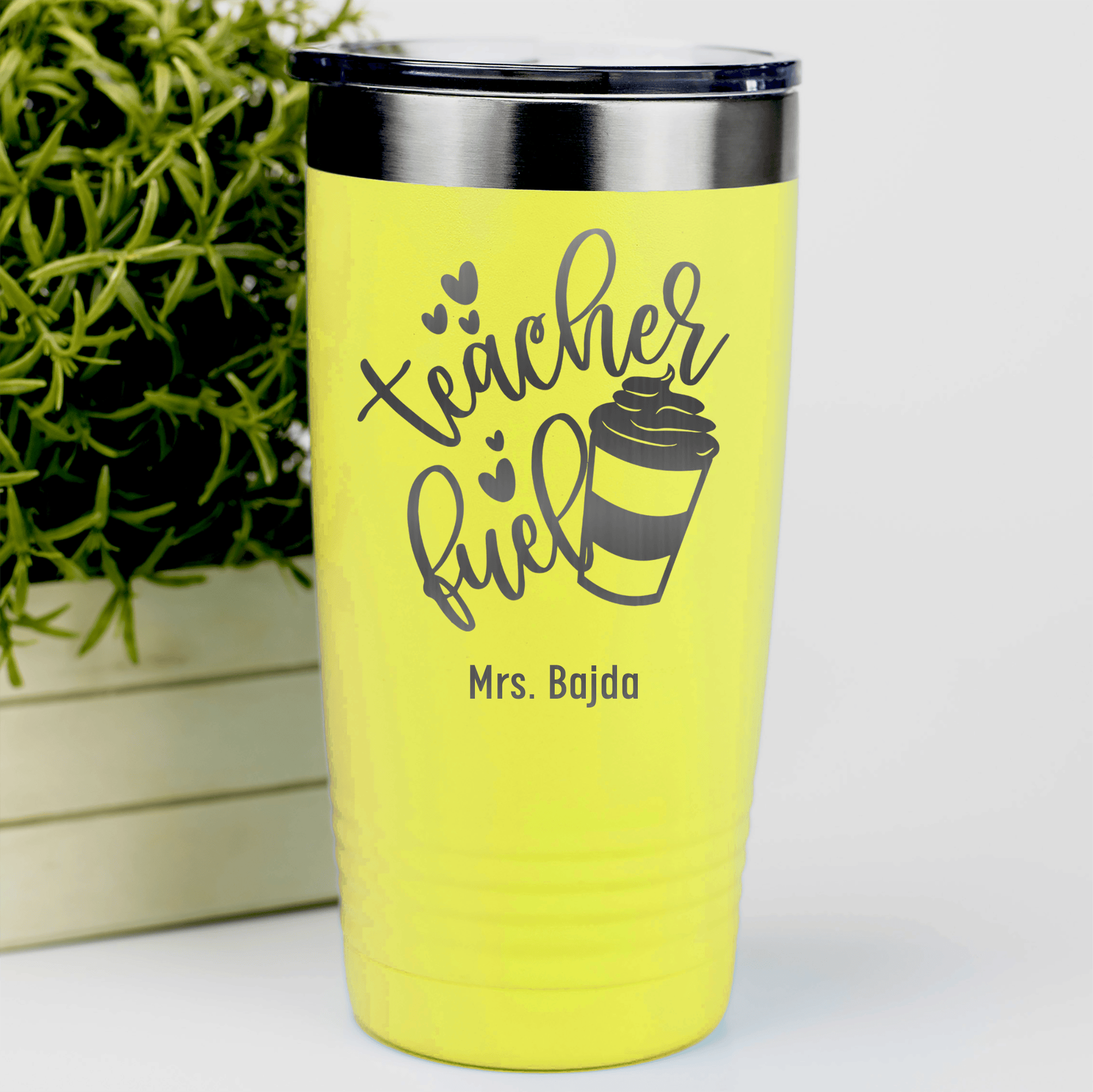 Yellow Teacher Tumbler With Coffee Is My Fuel Design