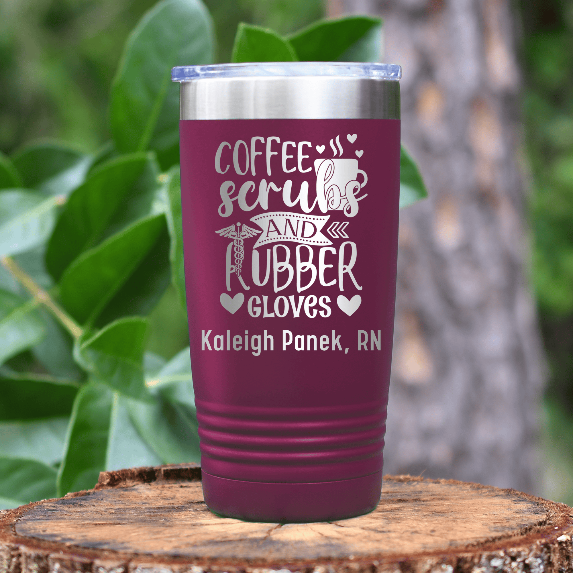 Maroon Nurse Tumbler With Coffee Scrubs And Gloves Design