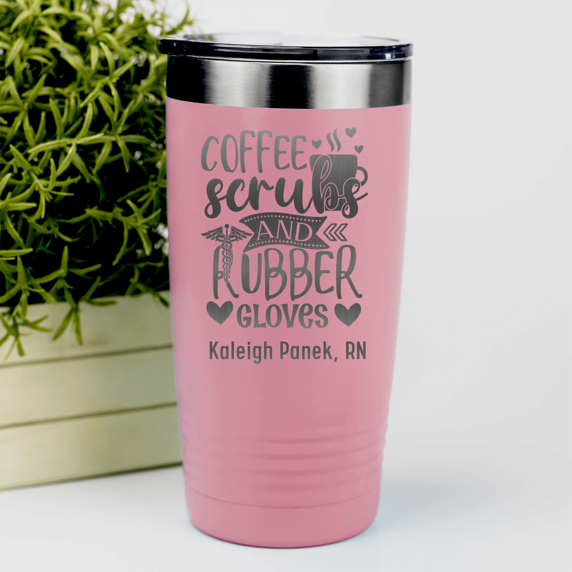 Salmon Nurse Tumbler With Coffee Scrubs And Gloves Design