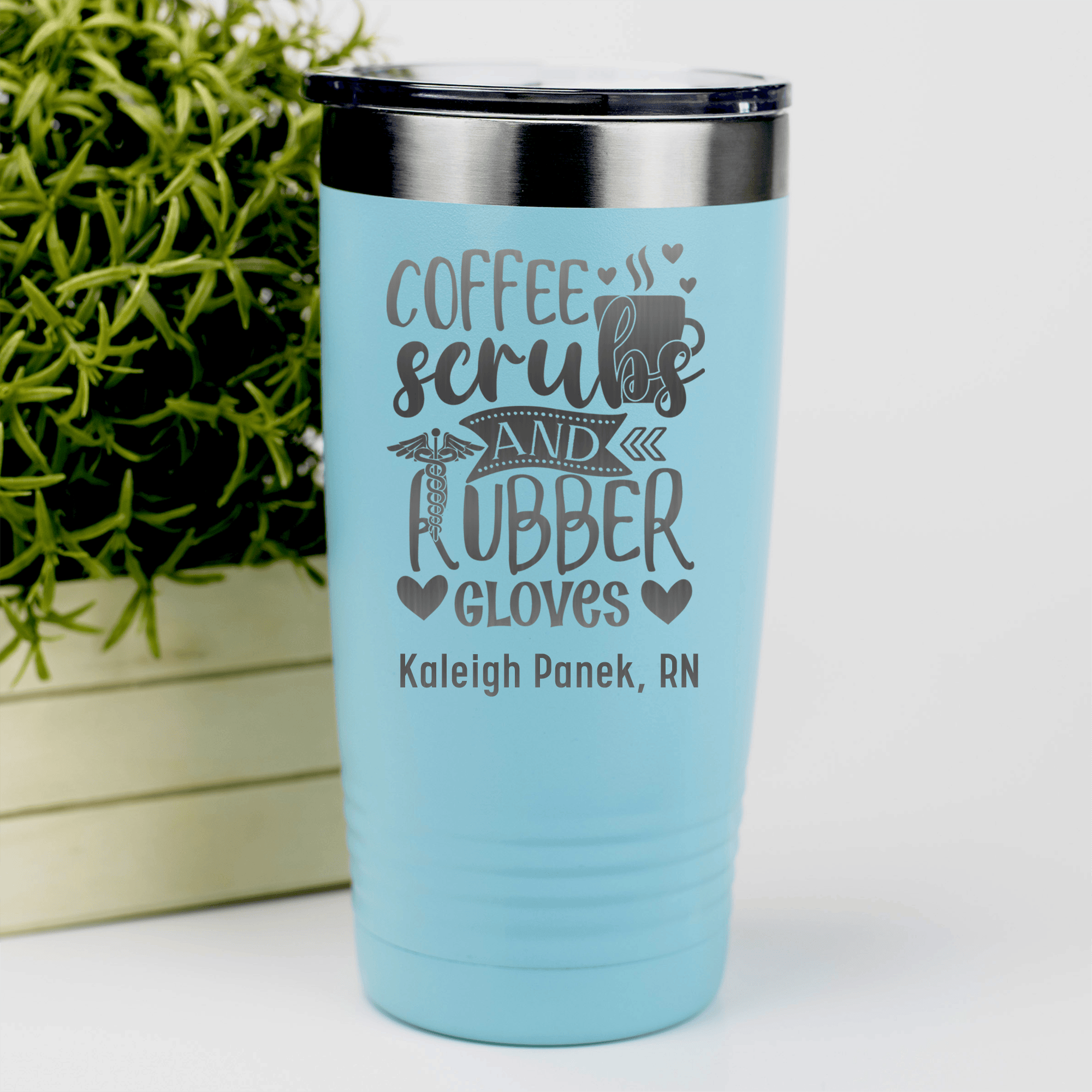 Teal Nurse Tumbler With Coffee Scrubs And Gloves Design