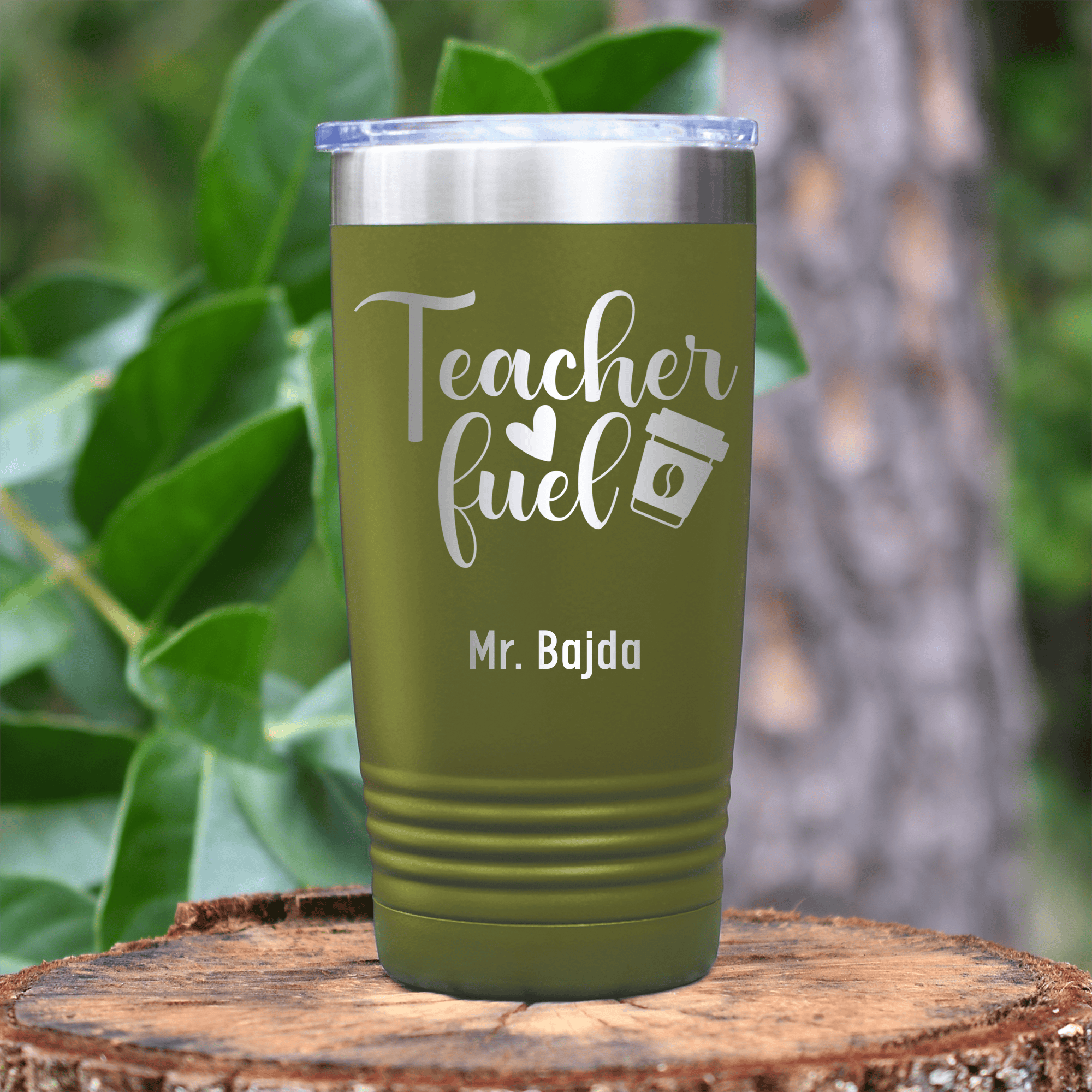 Military Green Teacher Tumbler With Coffee Teacher Fuel Design