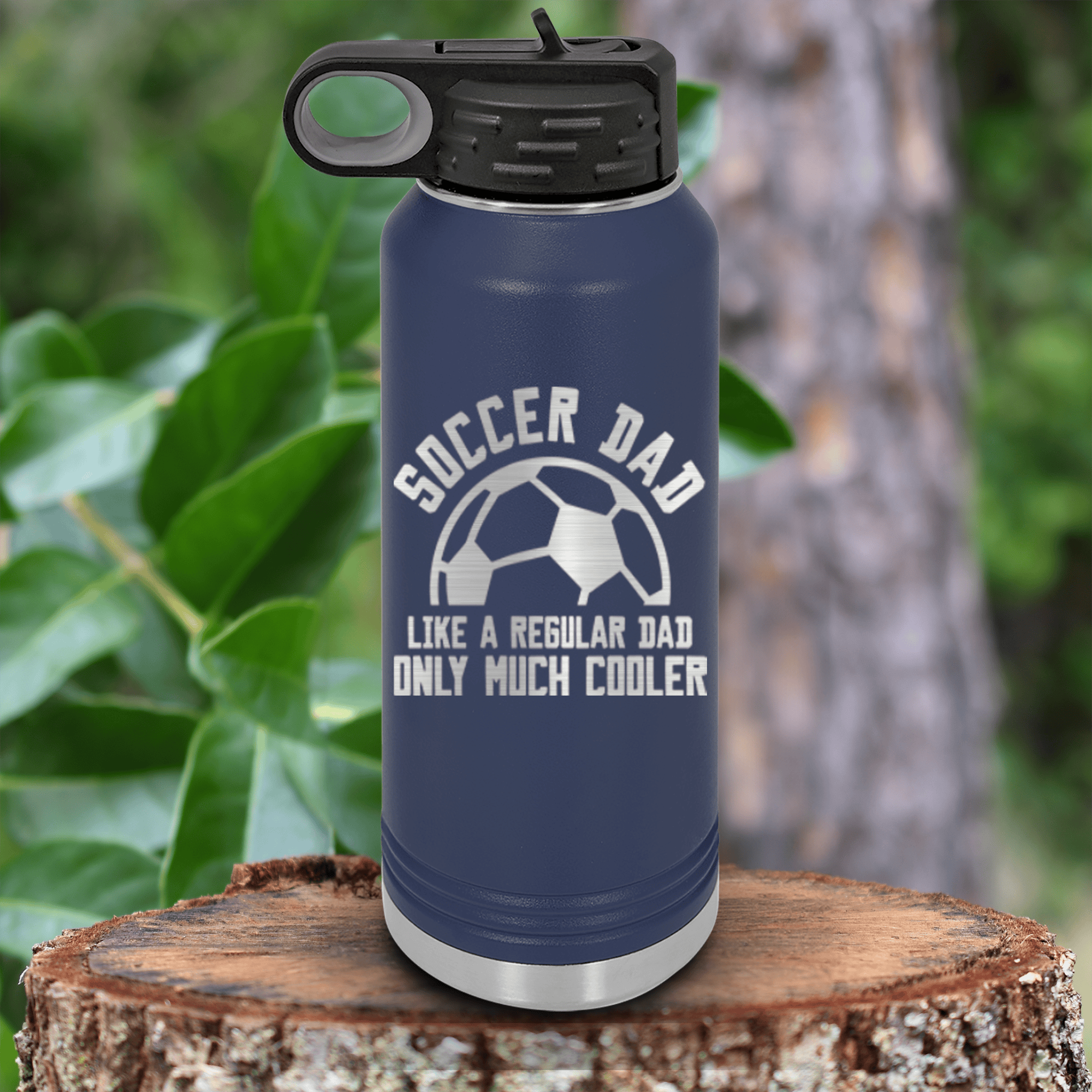 Navy Soccer Water Bottle With Coolest Guy On The Sideline Design