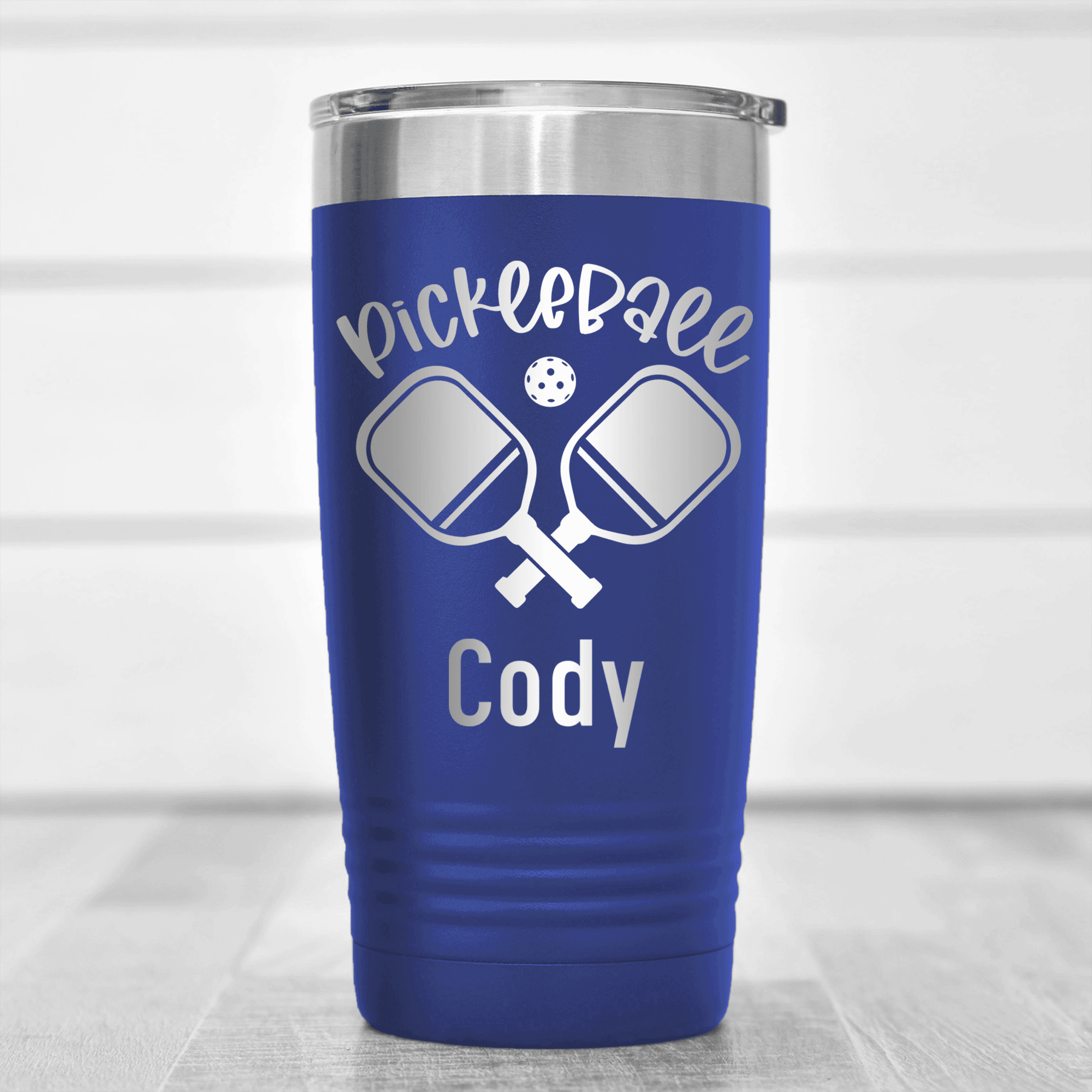 Blue Pickleball Tumbler With Crossing Swords Design