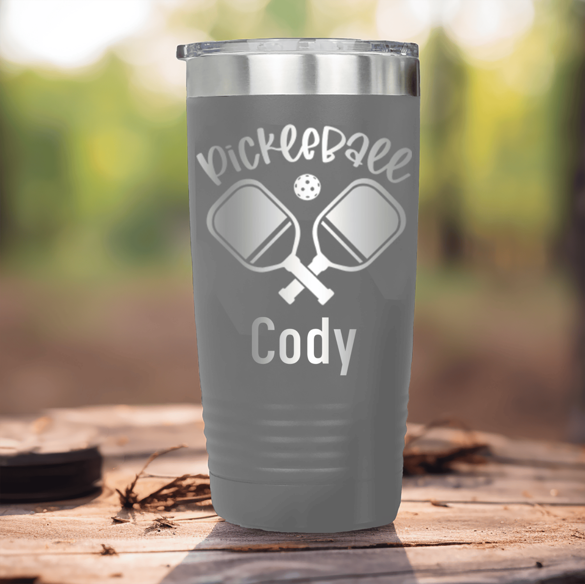 Grey Pickleball Tumbler With Crossing Swords Design