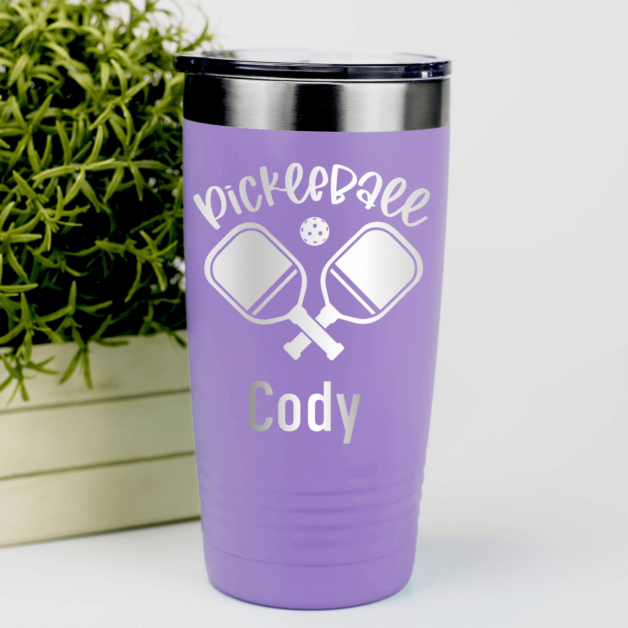 Light Purple Pickleball Tumbler With Crossing Swords Design