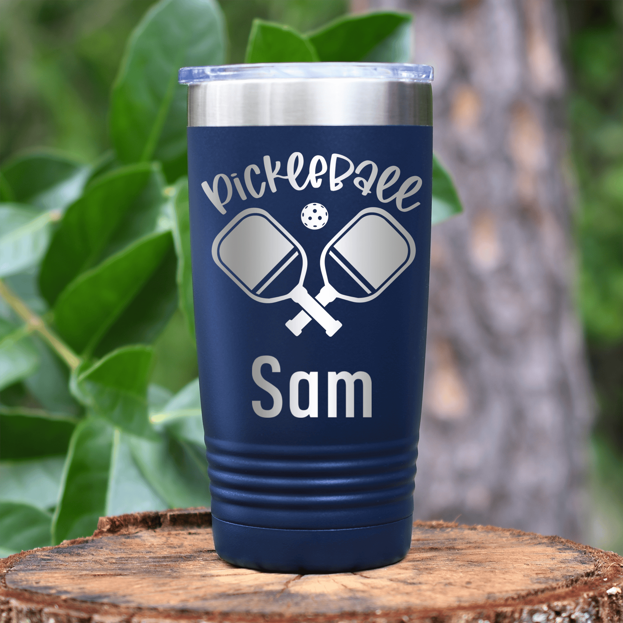 Navy Pickleball Tumbler With Crossing Swords Design